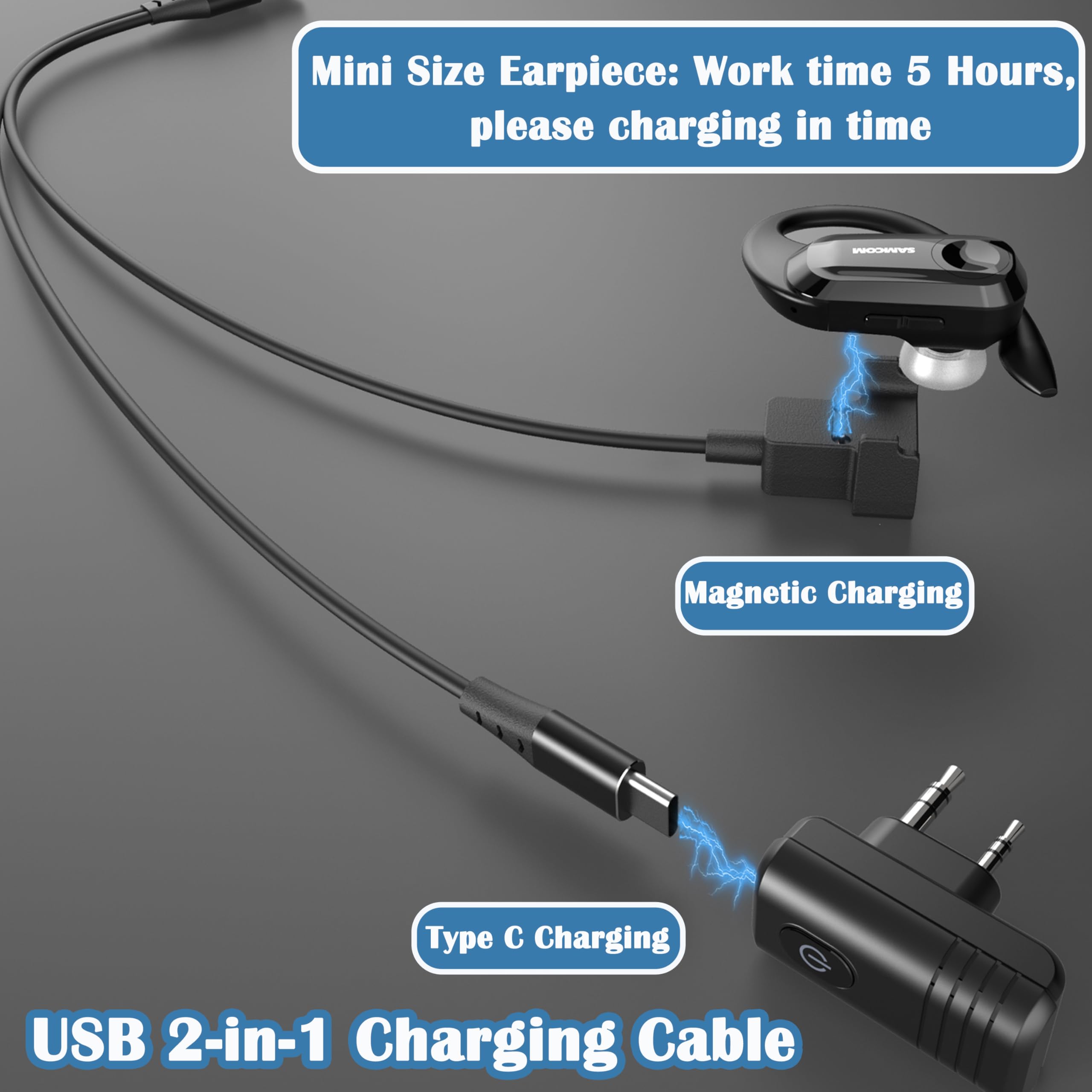 SAMCOM Auricular inalámbrico con dongle de 2 pines para radios FPCN30A/FPCN10A, auriculares inalámbricos manos libres con micrófono PTT para walkie talkies K Plug - Radios no incluidas