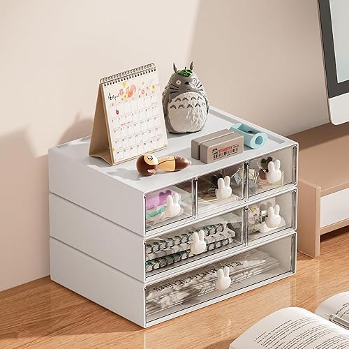 Miniatura 8 de Marbrasse Desk Organizer with 4 DrawersOffice Organization, Clear Plastic Desk Organizers and Storage,Desk Organization, Desktop Organizer for