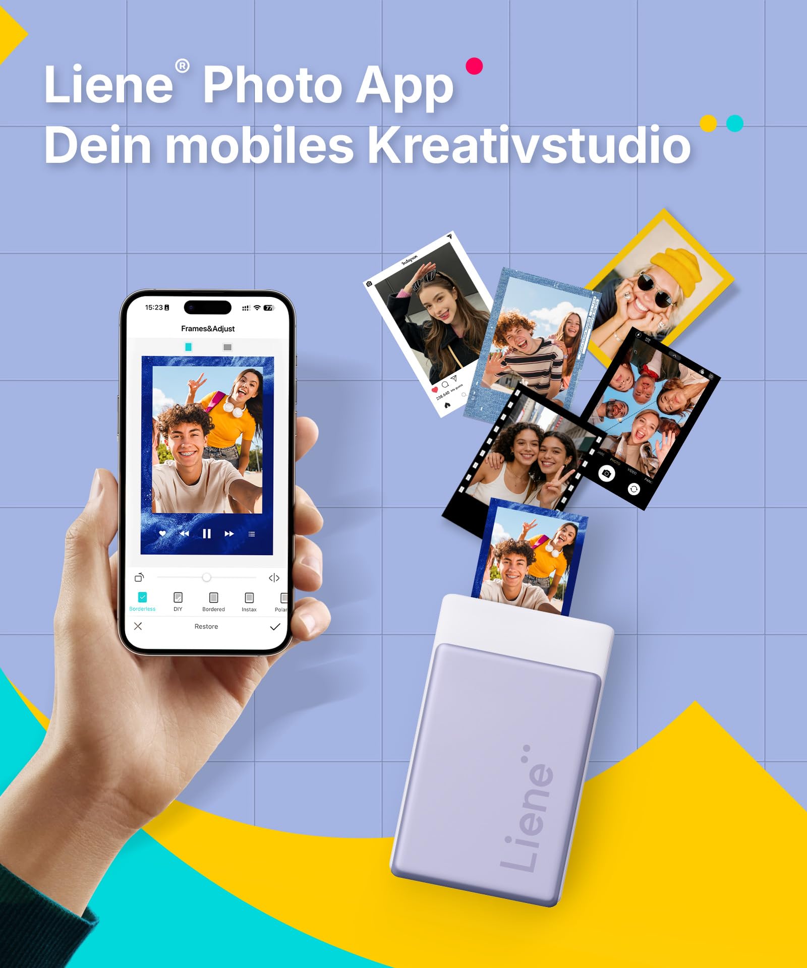 Liene Pearl N200 Pro Plus Tragbarer Mini-Fotodrucker Farbsublimation 300 dpi Bluetooth Sofortbilddrucker Violett