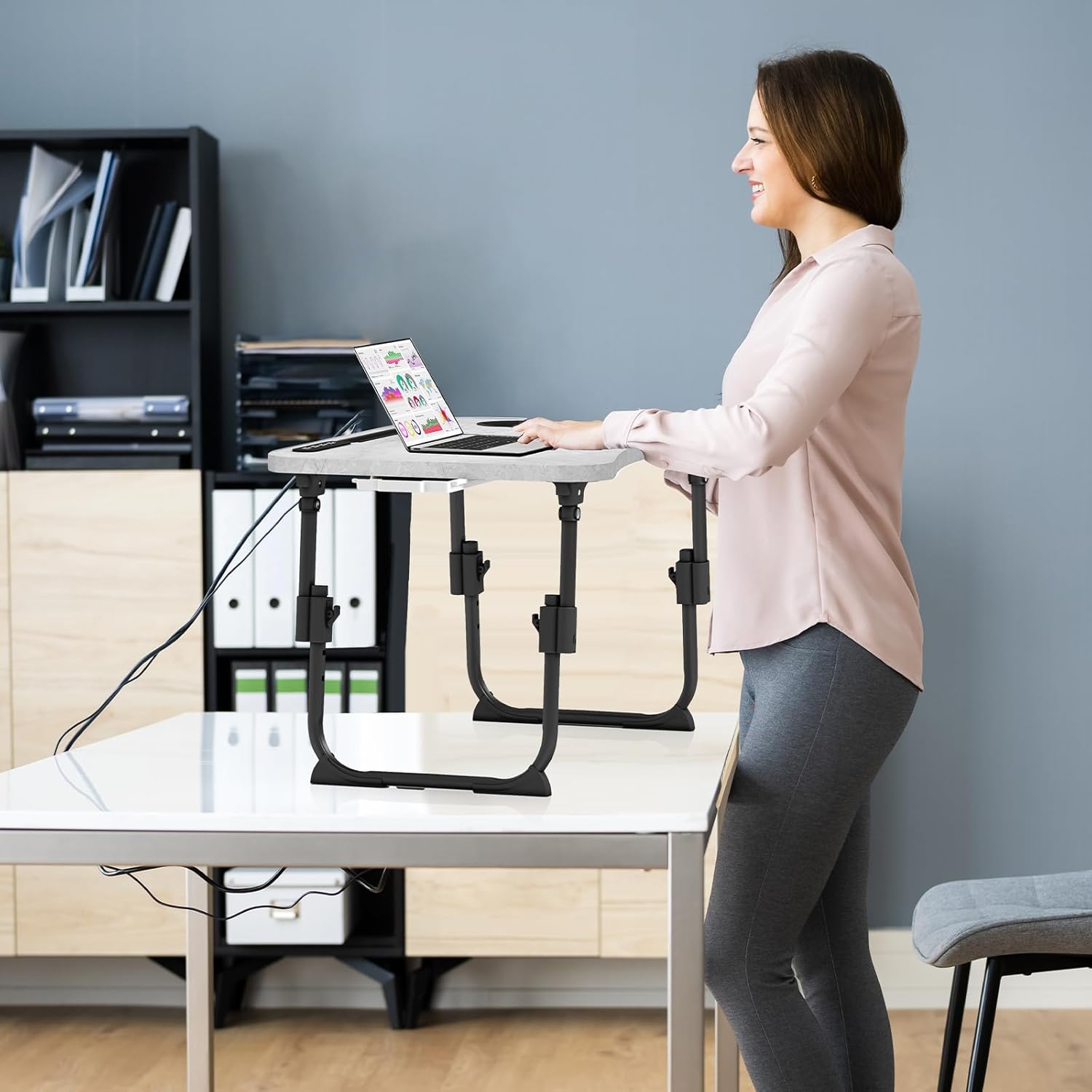 Lap Desk for Bed Adjustable Height, Foldable Bed Table with Storage Drawer, Tablet Slot & Cup Holder, Portable Laptop Stand for Bed & Sofa, Bed Desk for Adults & Kids, Light Stone Color