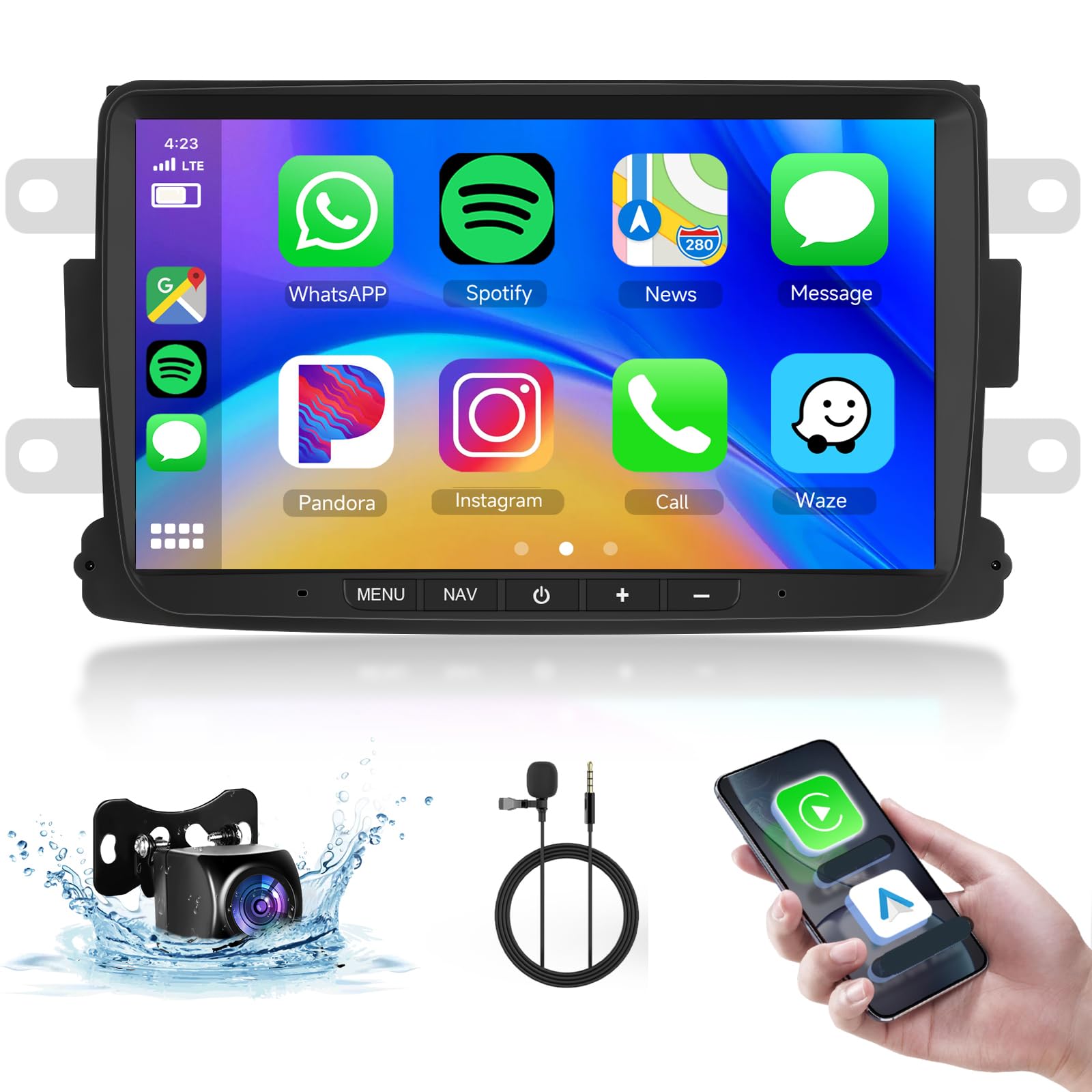 4+64G] Hodozzy Carplay Autoradio Pour Renault Captur Dacia Sandero Duster Logan Lodgy Avec USB USB-C, 7 Pouce Touchsreen Avec Android Auto/DSP/WiFi/ GPS/RDS/FM/Bluetooth+Caméra De Recul