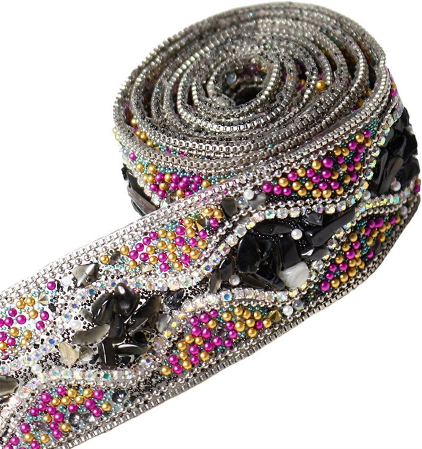Bohemian Style Gemstones Drill Belt Crystal Rhinestoneals Beaded DIY Trim Iron on Patch for Clothes Bag Shoes Party Decoration (Color : Style 4, Size : 4 Yard)