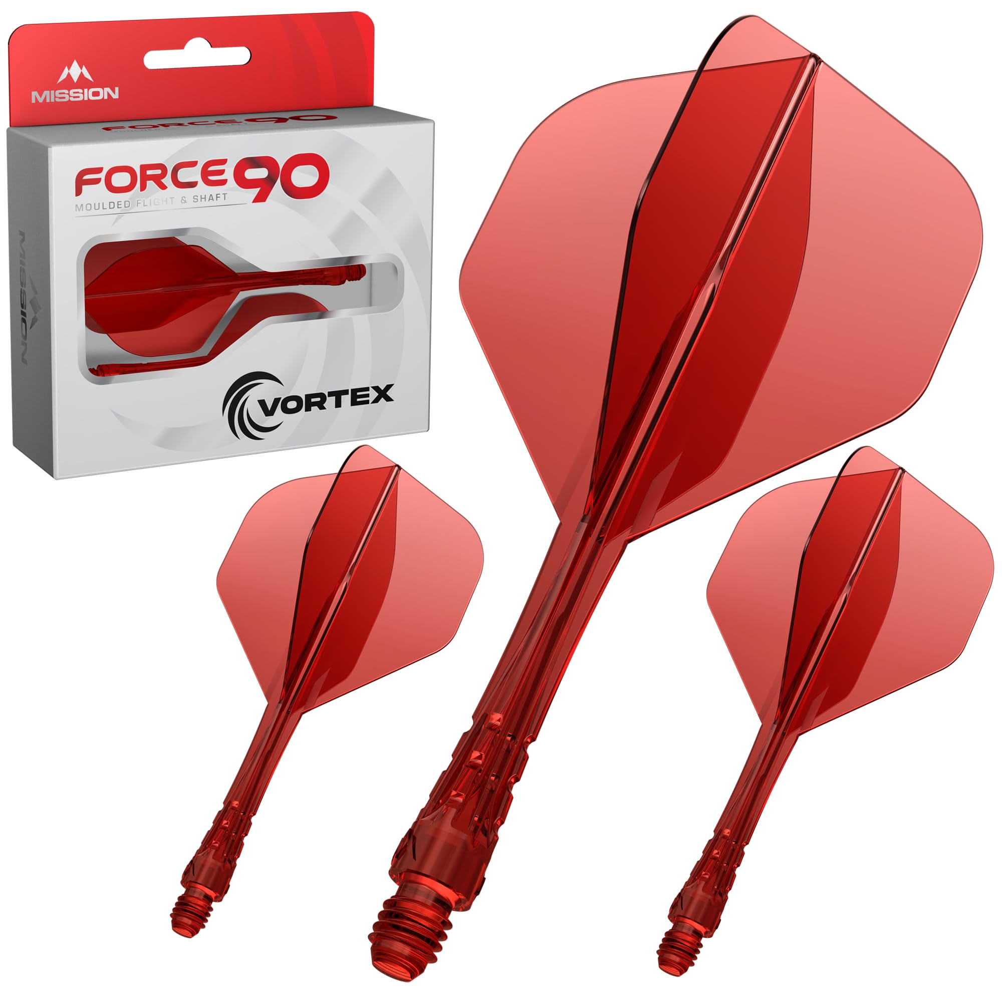 Mission Darts | Force 90 Vortex | Integrated Precision Moulded Dart Flight And Shaft System | Multiple Styles | Multiple Colours. (Standard No2 - Tweenie, Clear Red)
