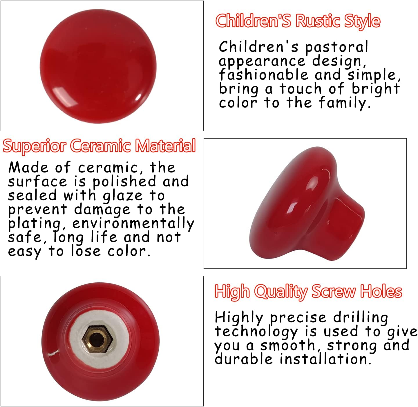 ikare 20PCS Red Glossy Ceramic Knobs Button Door Knob Cabinet Retro 32mm/ 1.25" Mushroom Round Cabinet Dresser Pulls Door Handles with Screws Ceramic knobs for Cupboard Drawer Pulls