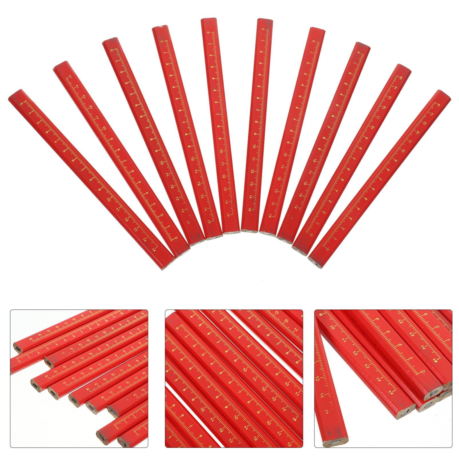 MAGICLULU Crayon de Charpentier Octogonal Rouge 50 Pièces en Bois et Plomb