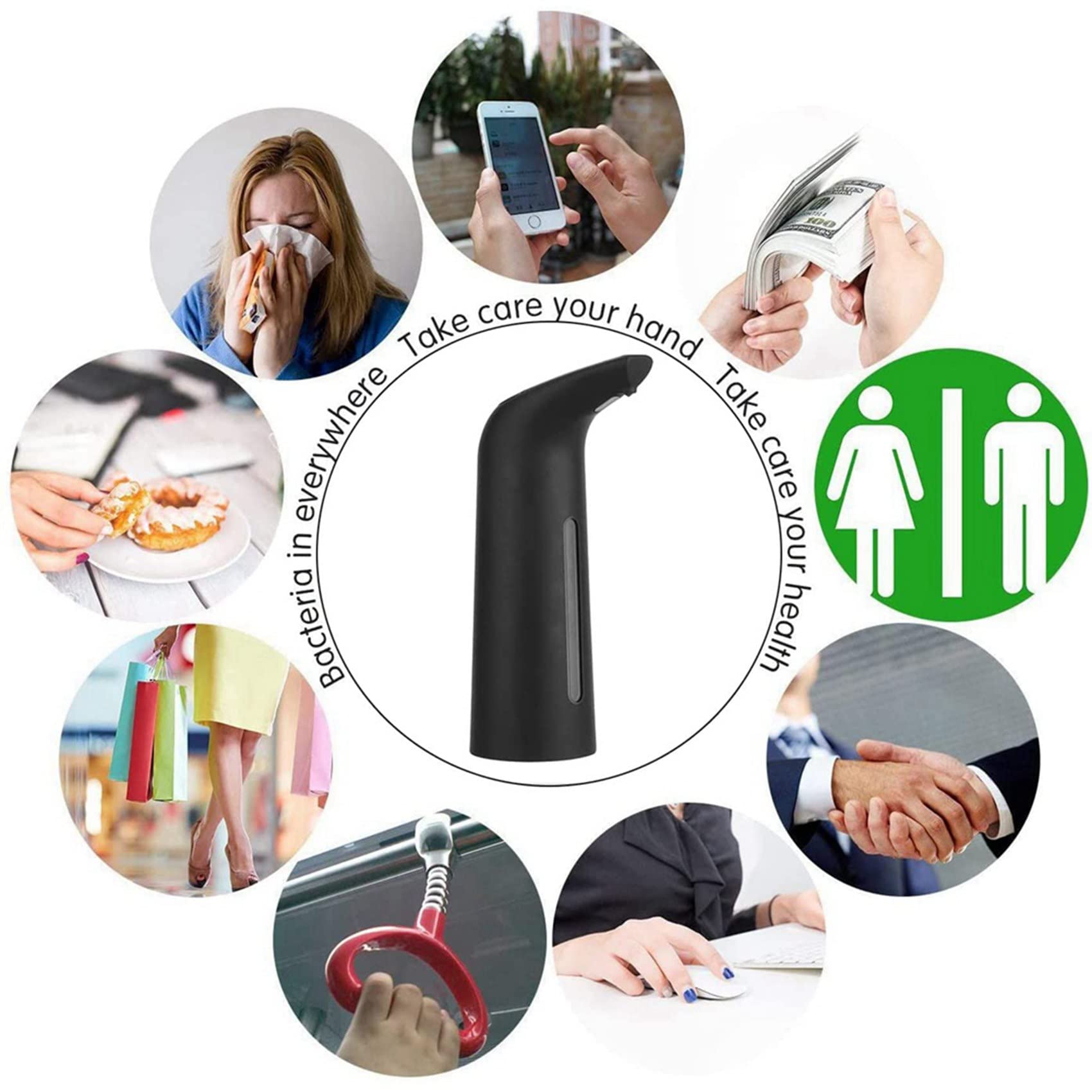 Dispenser automatico di sapone liquido touchless, 3 pezzi, nero, per cucina e bagno, 400 ml