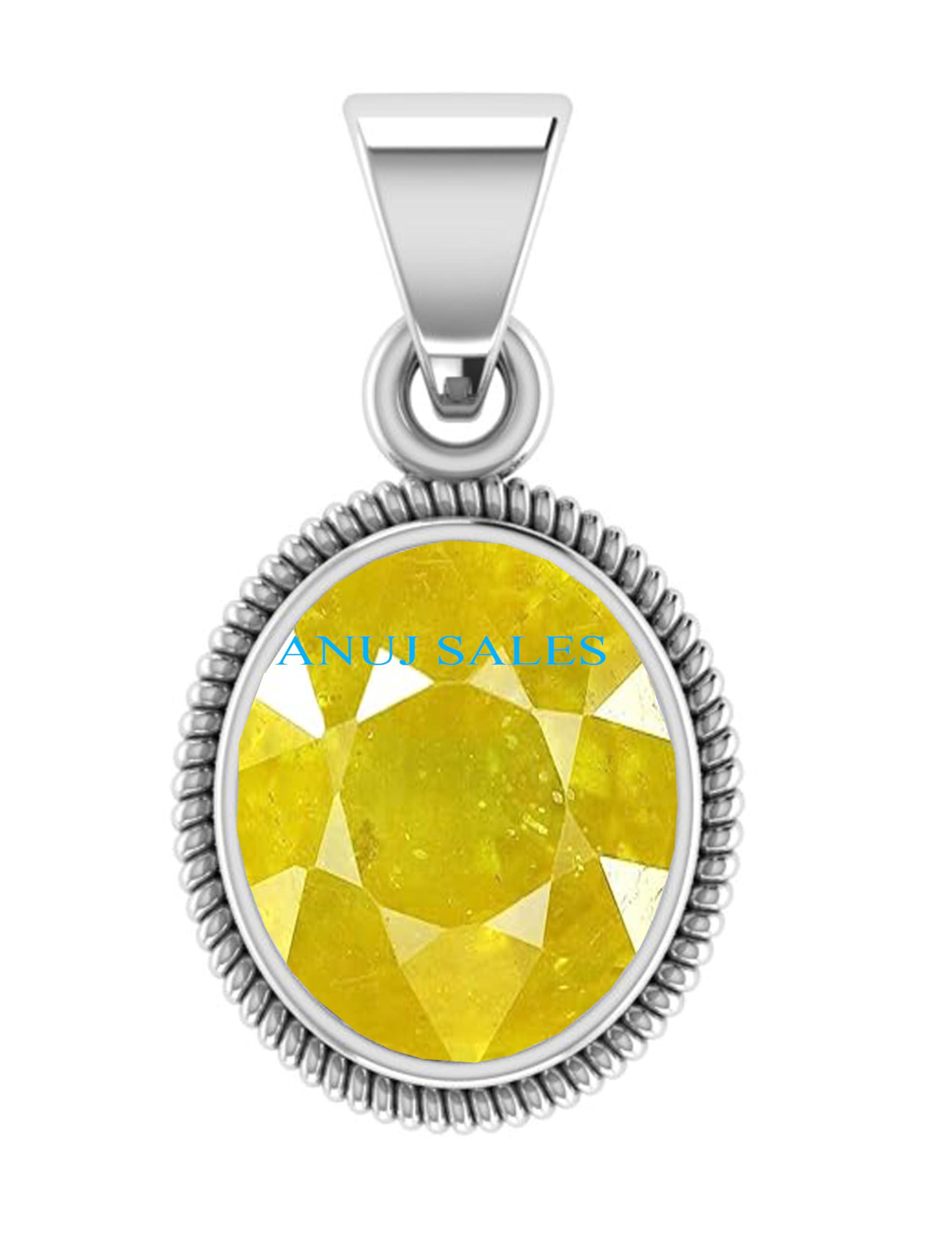 anuj sales 15.25 Ratti 14.00 Carat Yellow Sapphire Stone Silver Stone Pendant Locket Original and Certified Natural Pukhraj Unheated and Untreated Gemstone Free Size Anguthi for Men and Women-picture-15