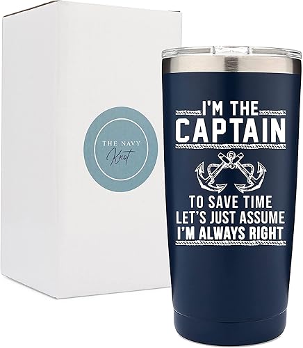 Miniatura 1 de Vaso de barco con tapa con la frase "I'm The Captain & I'm Always Right", regalos para hombres, divertidos regalos de barco, regalo para amantes de