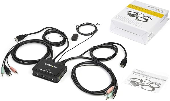 StarTech 2-Port HDMI KVM, 4K 60Hz, Bus Powered, Hotkey and Remote, Audio