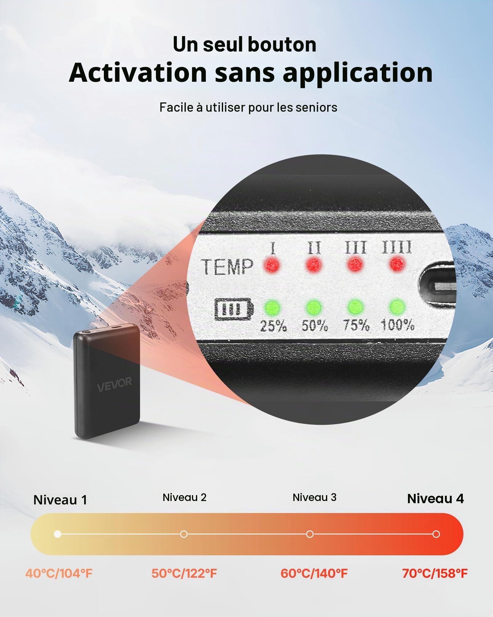 VEVOR Chaussettes Chauffantes Femme Homme à Batterie Rechargeables Électrique 5000 mAh, 4 Niveaux de Chauffage, pour Sports Hiver, Ski, Pêche sur Glace, Randonnée, Travail en Extérieur, Taille Unique