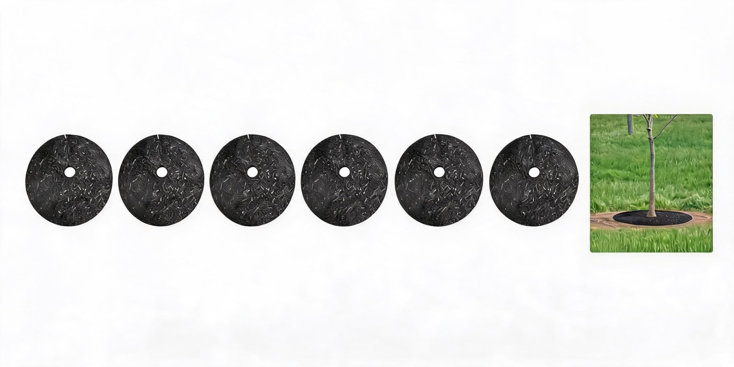 Garveemore Black Heavy Duty Rubber Mulch Tree Rings - Weed Barrier Mat For Landscaping, Root & Grass Protection, Weather Resistant, Reusable, No Staples Needed, Easy Install - 6 Pack, 24 Inch,