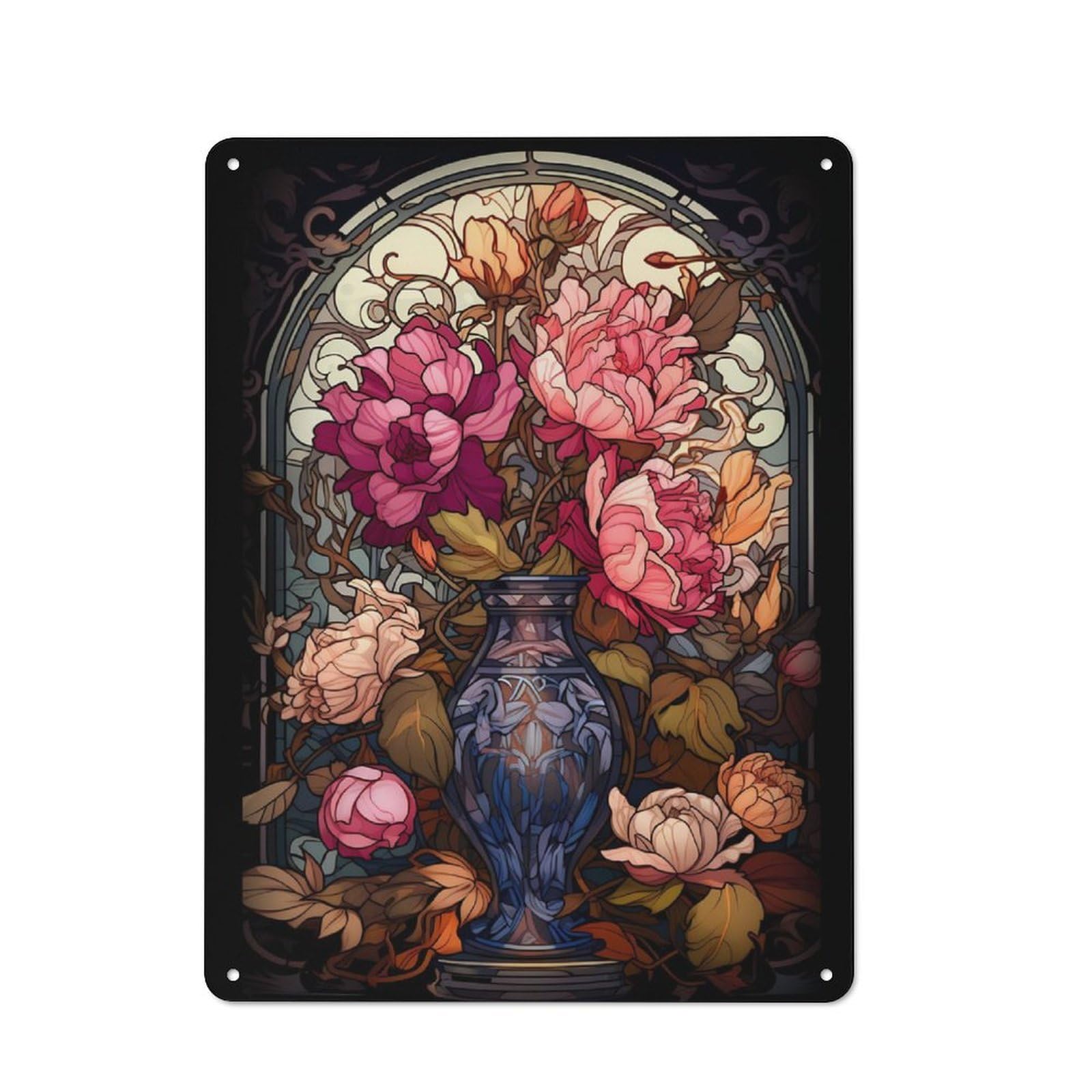 Junmoney Cherry Blossom Glass Vintage-Inspired Tin Sign 40X30cm For Café Or Restaurant, For Cooler-Month Interiors With Vintage Character