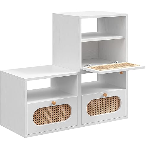 Miniatura 6 de FurniNova Soporte modular 3 en 1 para TV con puertas de ratán, consola multimedia para bricolaje, centro de entretenimiento bohemio, gabinete de TV