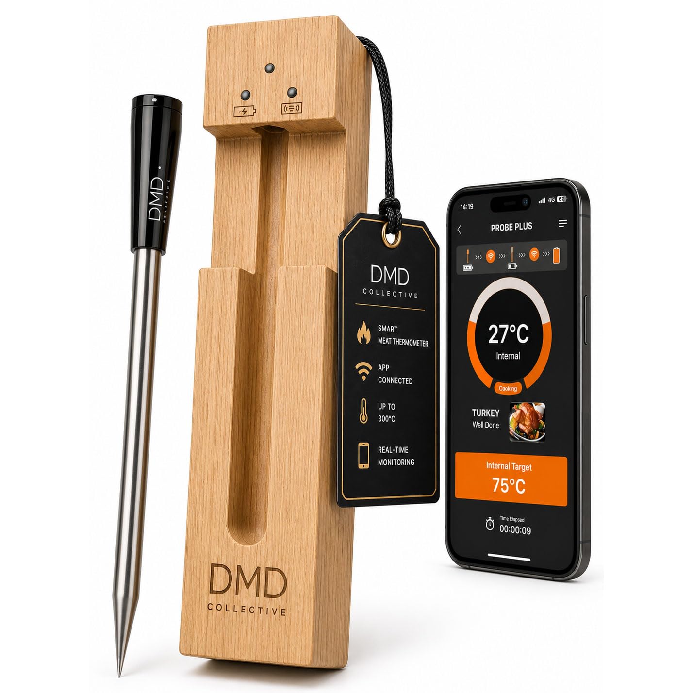 DMD Collective - Meat Probe, Wireless Meat Thermometer with Temp Alarm