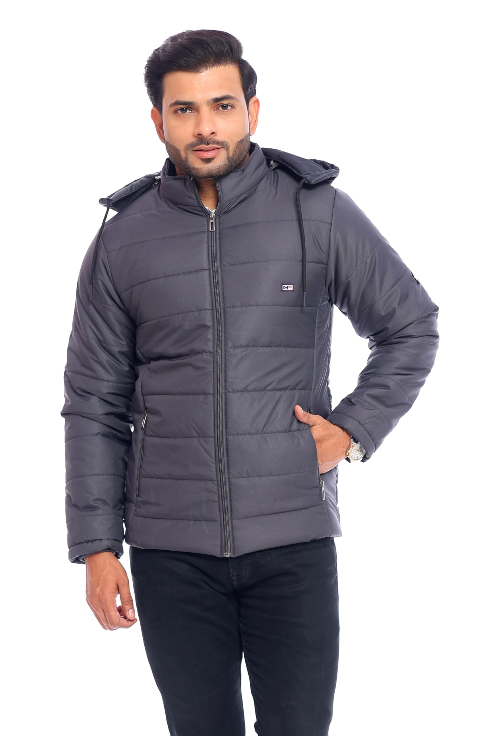 kings creed Men's Puffer Jacket, Removable Hood, Zip-Front, Zip Pockets, Solid Jacket For Men.-picture-19