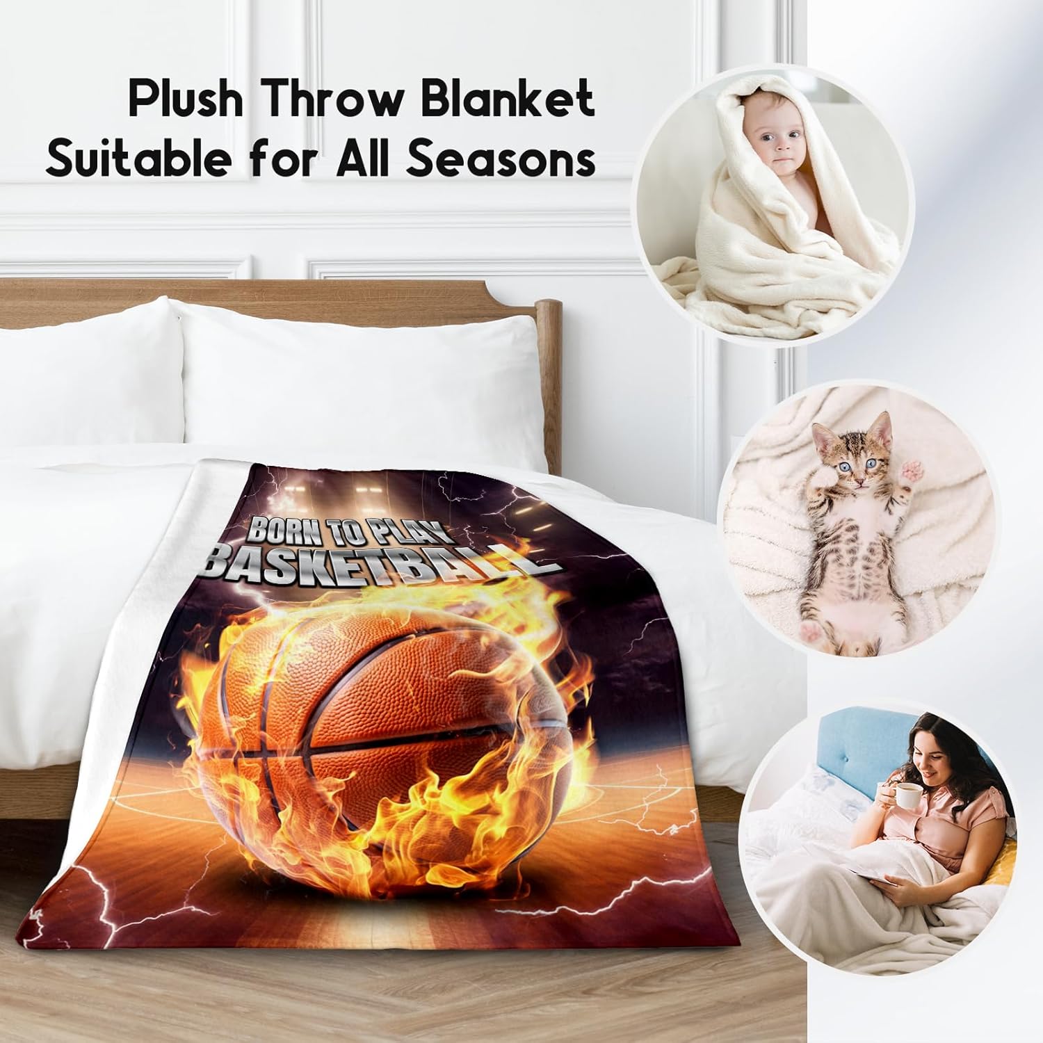 Blanket for Boys - Basketball Themed Gifts for Basketball Lovers - Soft, Fuzzy & Plush Sports Throw Blanket for Adults - 60"x80" Flannel Throws for Bedding