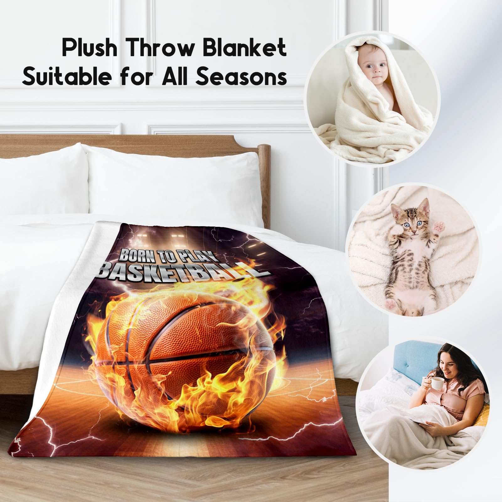Blanket for Boys - Basketball Themed Gifts for Basketball Lovers - Soft, Fuzzy & Plush Sports Throw Blanket for Kids - 40