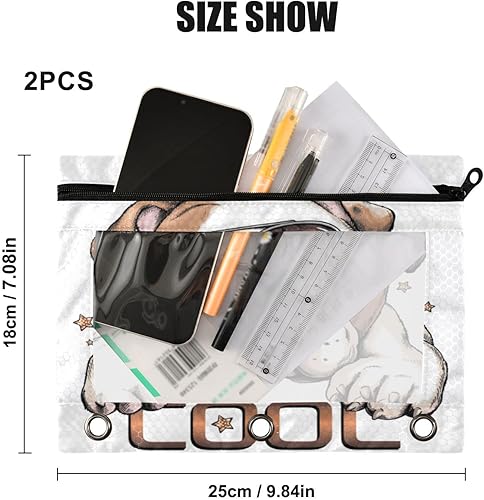 Miniatura 3 de Kcldeci Estuche para lápices para carpeta de 3 anillas, lindo Bulldog Inglés Retrato de Perro, Paquete de 2 unidades, Estuche para lápices con