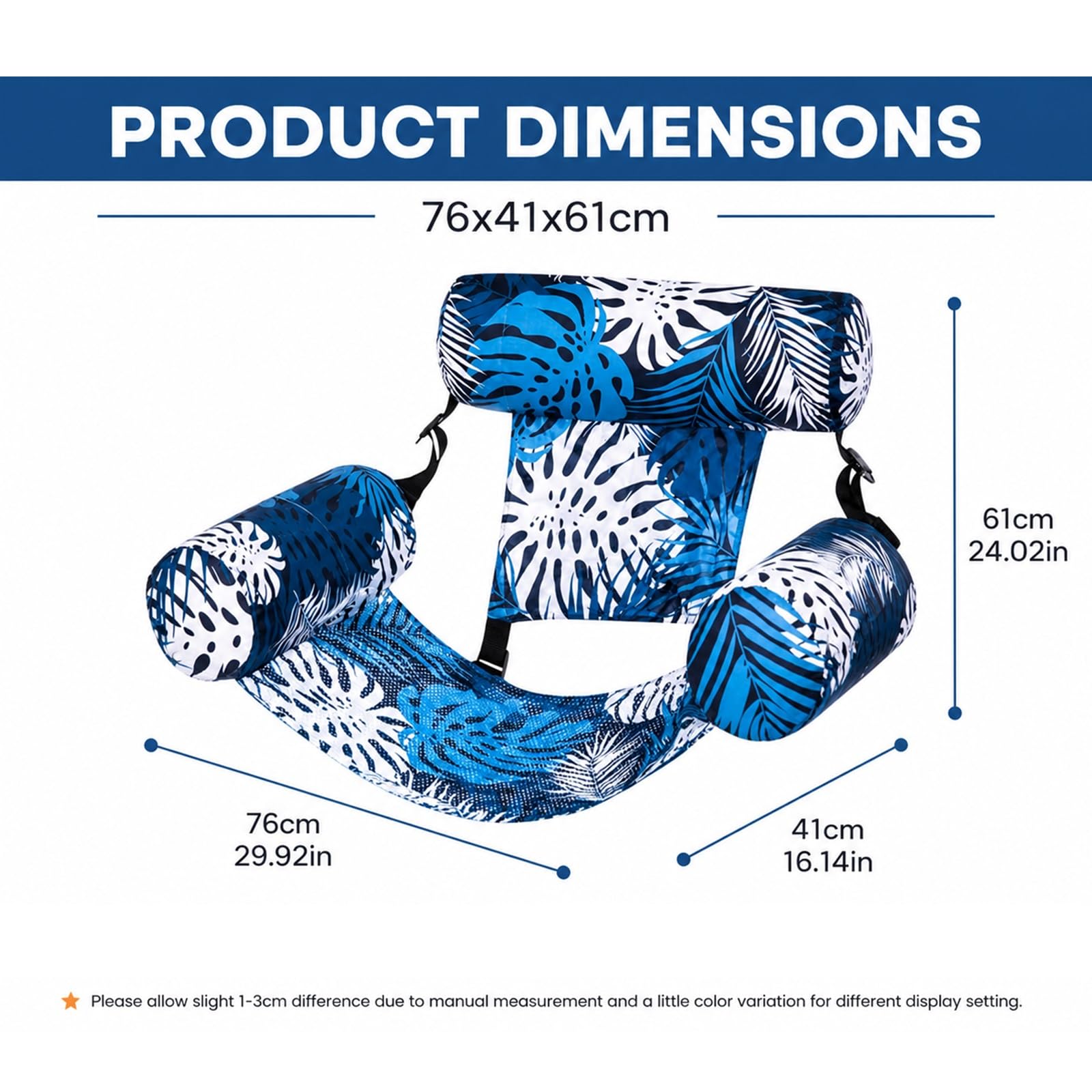 Hamac Gonflable À Motif Tropical avec Appui-tête et Sangles Réglables, Hamac Flottant Portable en PVC pour Piscine, Plage et Lac