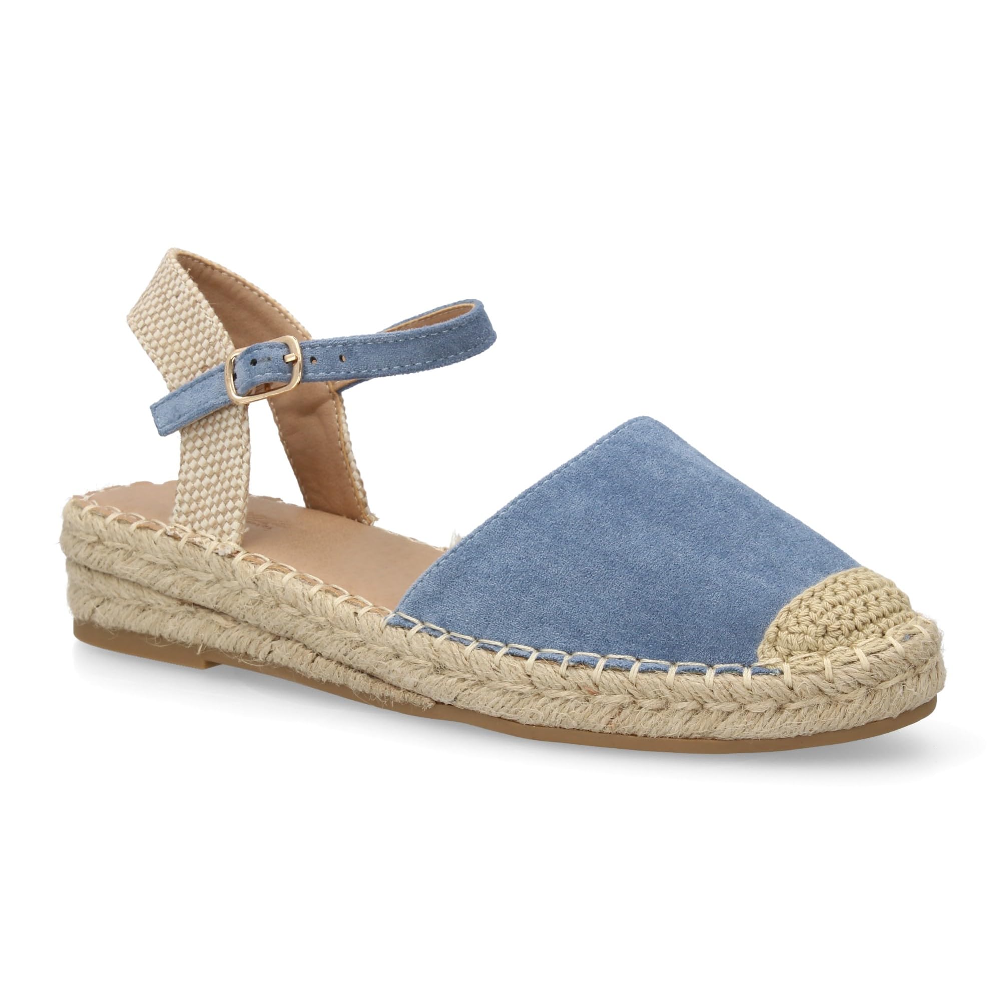 shoes&blues.es Sandalia Alpargata de Mujer con Diseno Abierto, Cuna Ligera de Yute, Esparto. Estampado Liso. Cierre de Hebilla y Punta Cerrada. Ideal Temporada Primavera Verano.