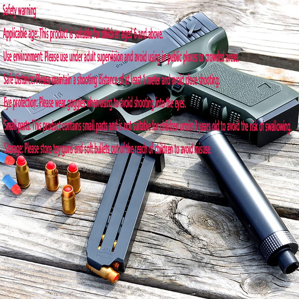 Miękki pistolet kulowy, pistolet do zabawy z miękką kulą, pistolet dziecięcy z tłumikiem, do modelu pistoletu dla 12 + prezentów dla dzieci (zielony)