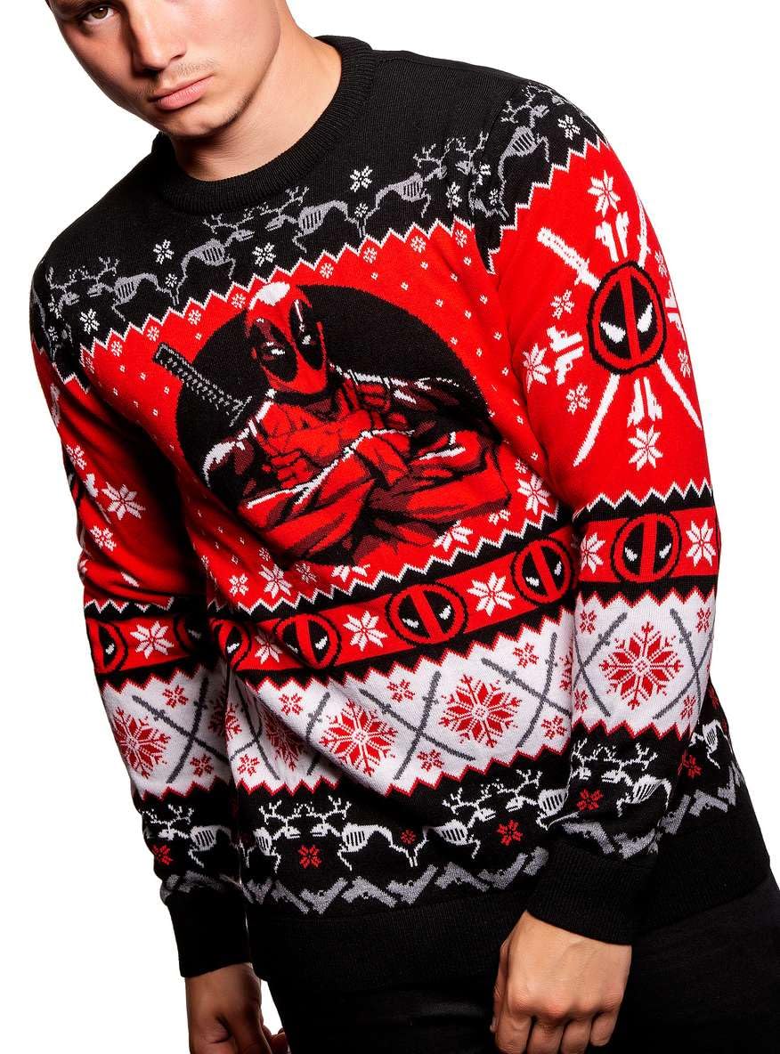 Merchoid Men's Multicolored Deadpool Knitted Christmas Jumper Unisex For Or Wo - Ugly Sweater Marvel Gift (Size: Xxl)