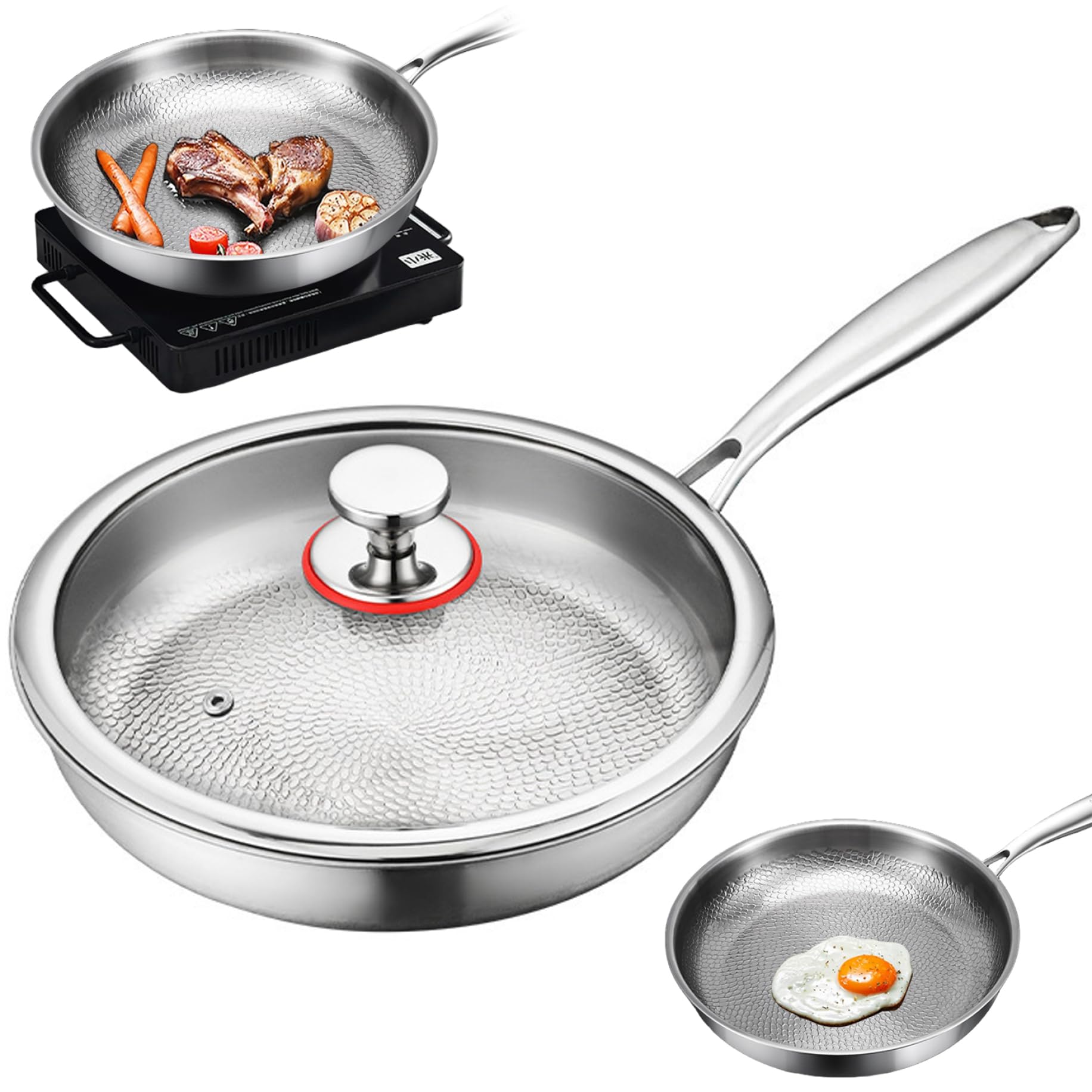 CAKEEYUM Titanium Pans for Cooking 12 inch Non Stick Titanium Frying Pan Scratch-Resistant Even Heating Cookware fort Kitchen