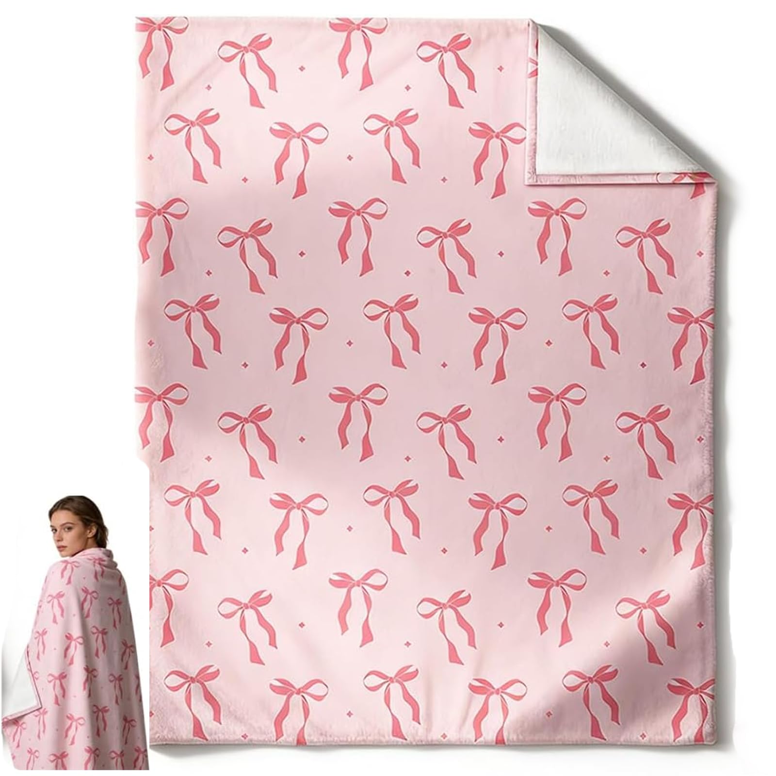 YcsRnn Pink Throw Blanket with Leopard Print, Soft Pink Blanket for Cosy Lounging, Decorative Bow Bedding Accent, Cute Pink Throw for Home Comfort
