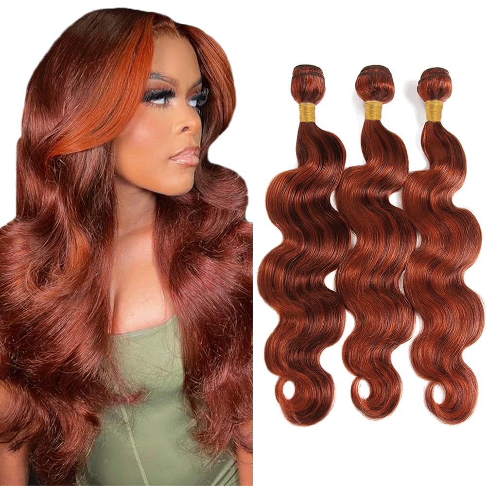 P33/350 Bundle Copper Ginger Body Wave Human Hair Bundles 8A Garde Two Tone Reddish Brown Mixed With Ginger 3 Bundles 16 18 20 Inch Color 350 Body Wave Bundle