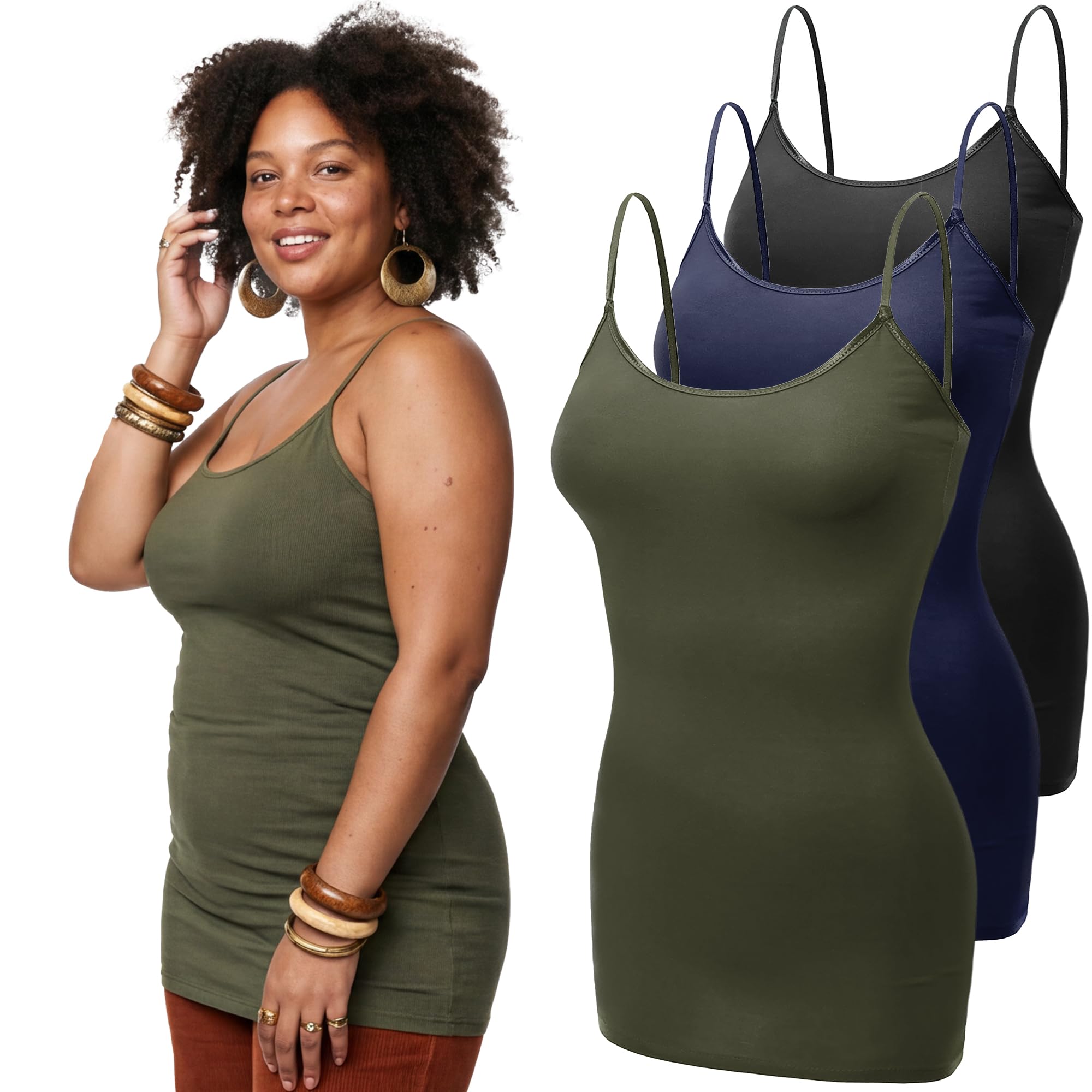 Emmalise Women's Basic Casual Long Camisole Adjustable Strap Cami Layering Top
