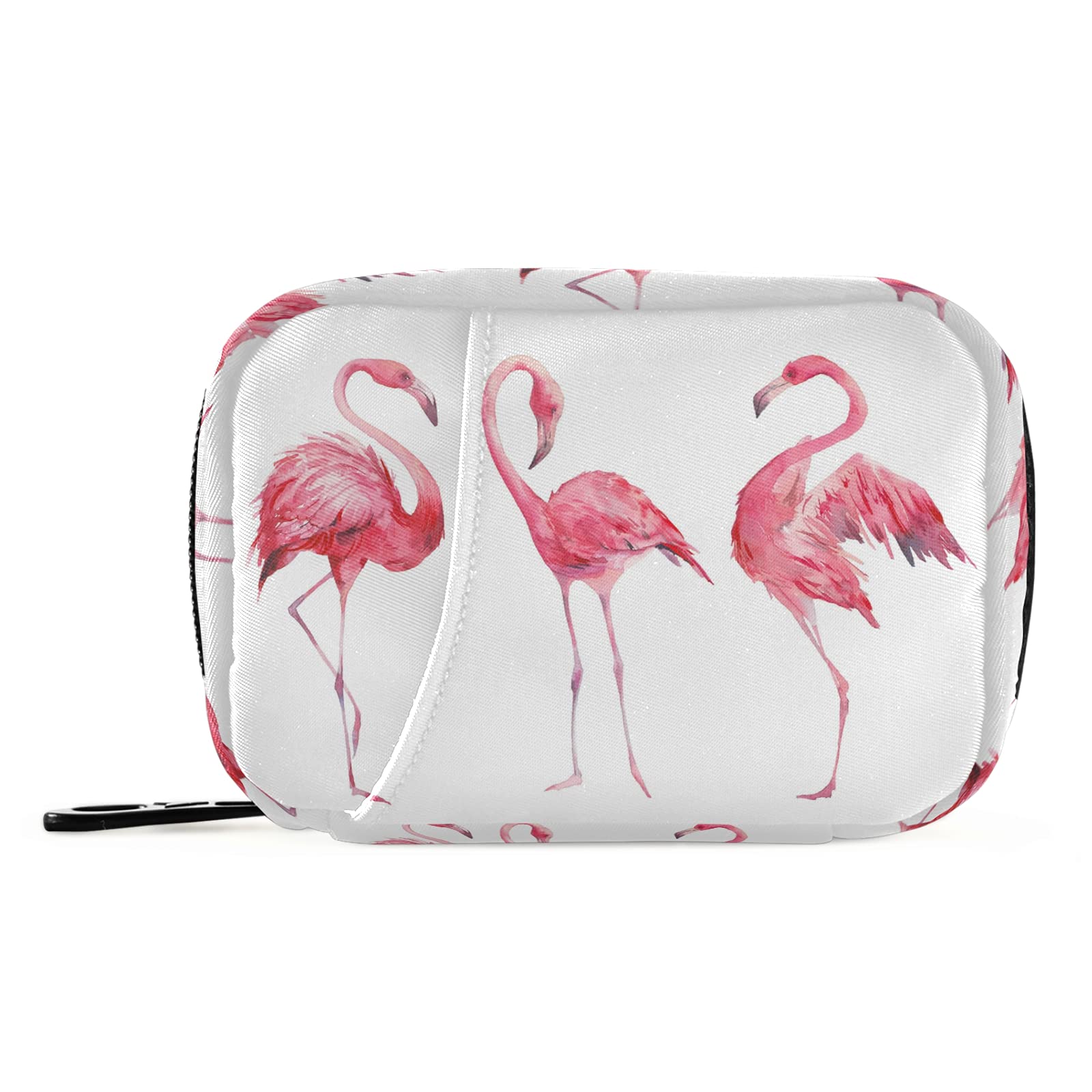 NaanleWatercolor Flamingos Pill Box 7 Day Pill Case Travel Pill Organizer Bag with Zipper Portable Weekly Case Compact Size for Vitamin Supplement Holder