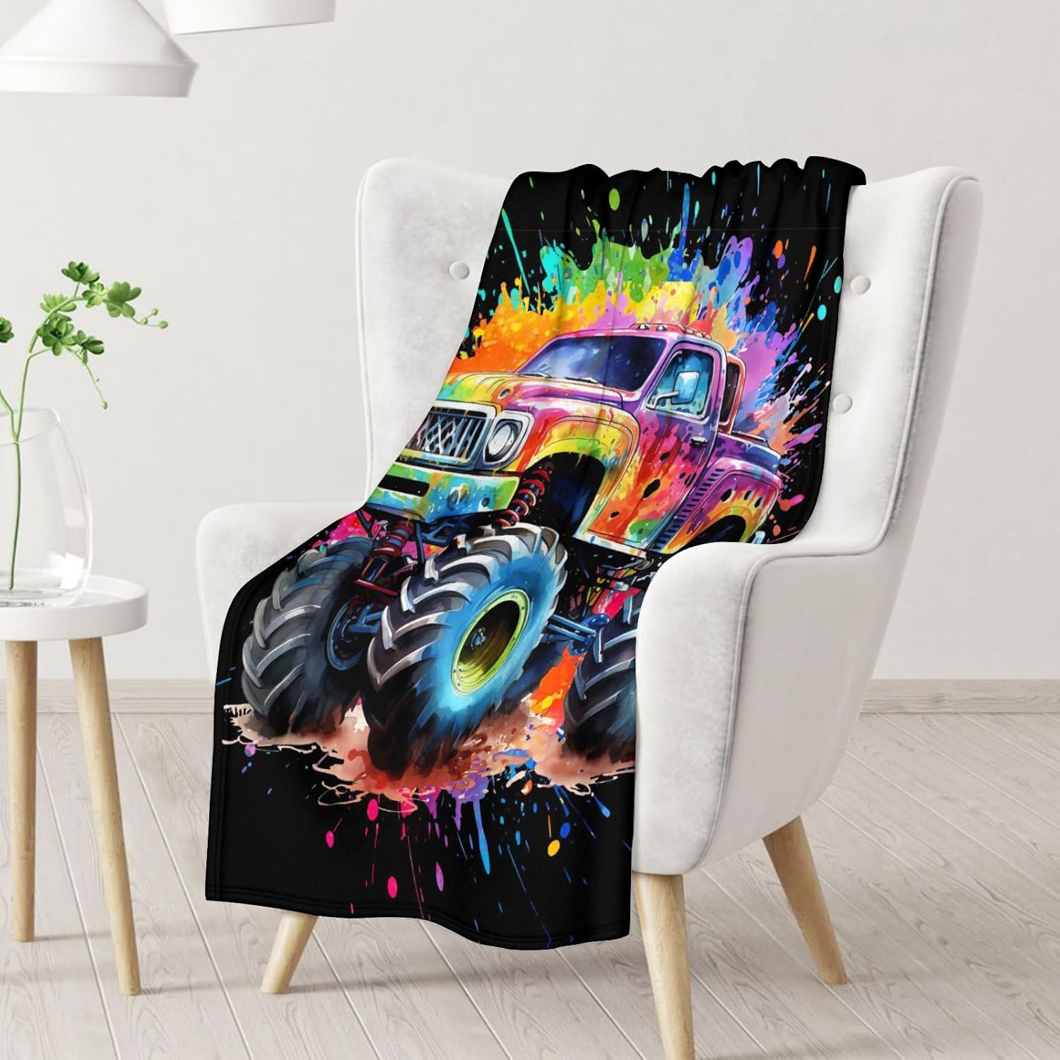 Boys Blanket Gifts - 60x50 Inches Cartoon Truck Throw Blanket for Kids - Black Cool Soft Fuzzy Blankets for Bed, Couch & Travel