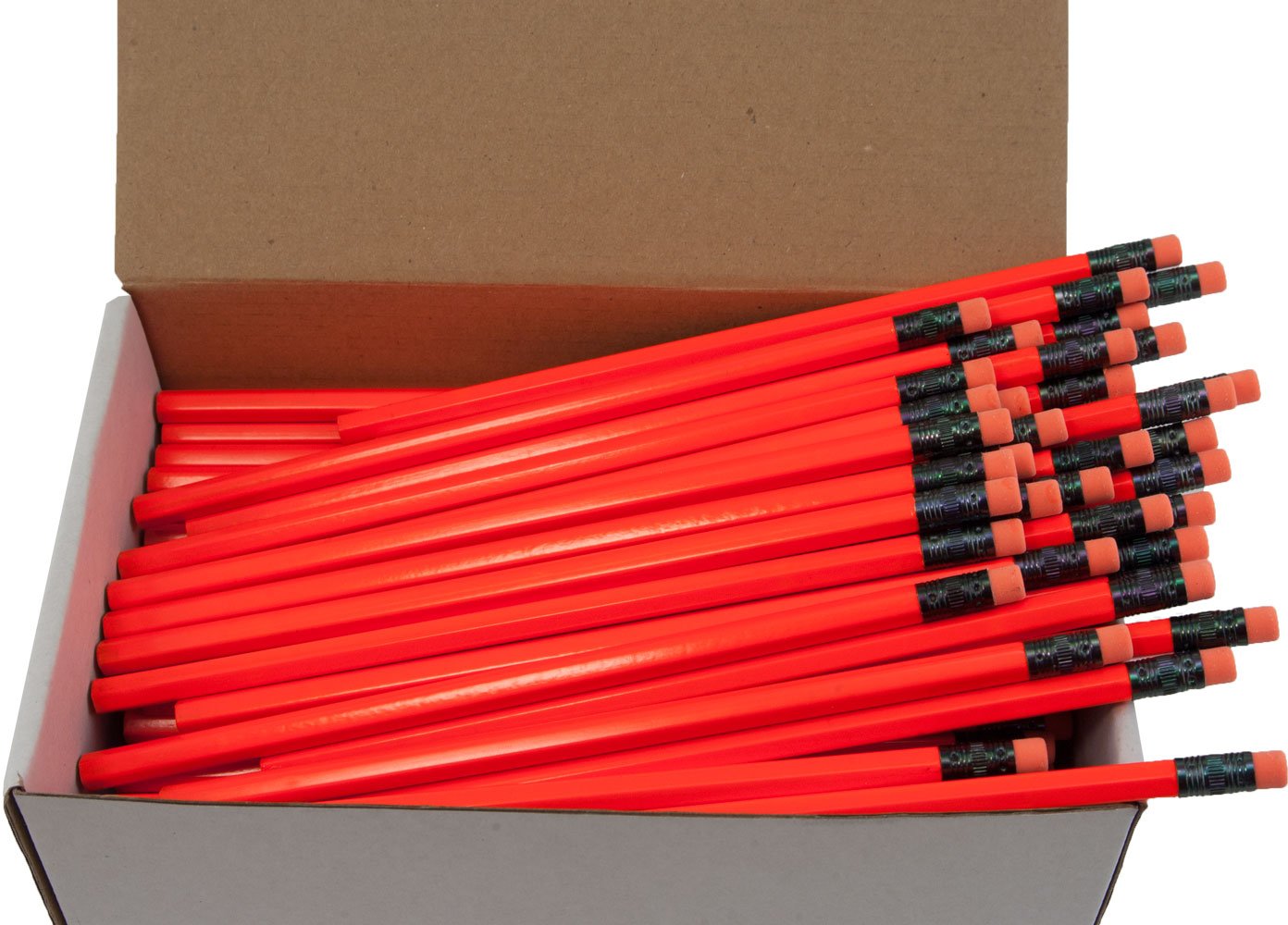 Hex Pencils (Full Size Hex Pencil with #2 Lead Available in a Variety of Colors) (Latex Free Eraser) (Bulk Box of 144) (Neon Orange)