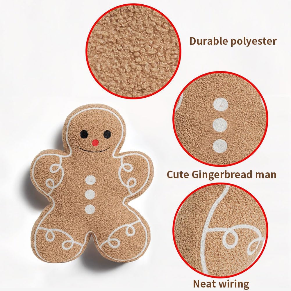 1/2/3 PCS Merry Christmas Throw Pillow, Stuffed Gingerbread Shaped Decorative Pillow for Couch Bed Home Decor (3pcs)
