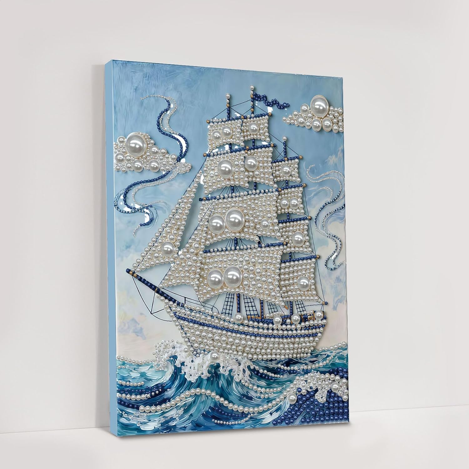 POETRYDRAW DIY Diamond Pearl Painting Kit for Adults Sailboat, Beginner Friendly Craft Kits with Frame 30x40cm, Home Decor Housewarming Gift, Diamond Dots Beads Canvas Art for Wall Decor