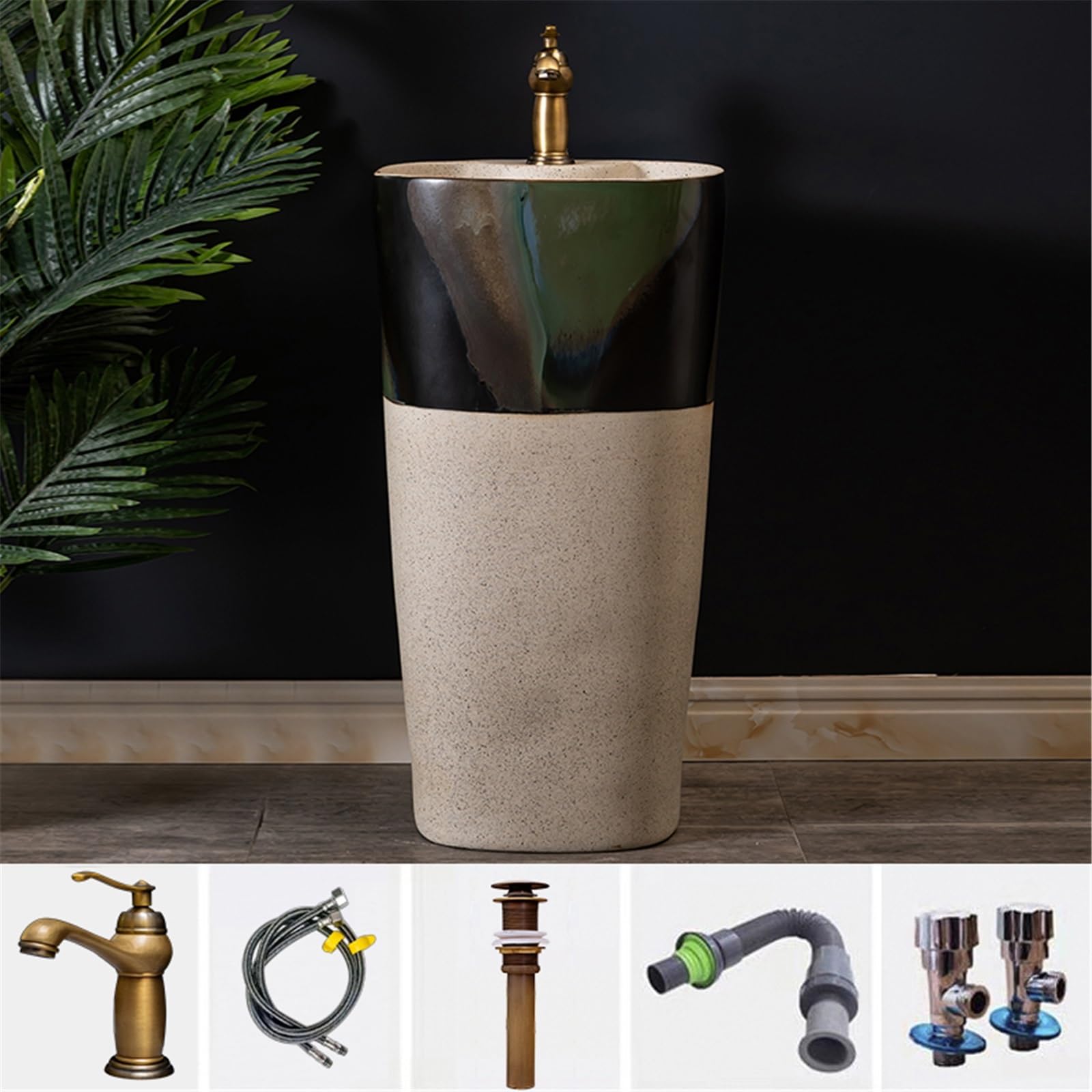 Lavello a colonna in ceramica con rubinetto e kit di scarico, elegante lavabo integrato per uso domestico, design salvaspazio, facile installazione, eleganza moderna