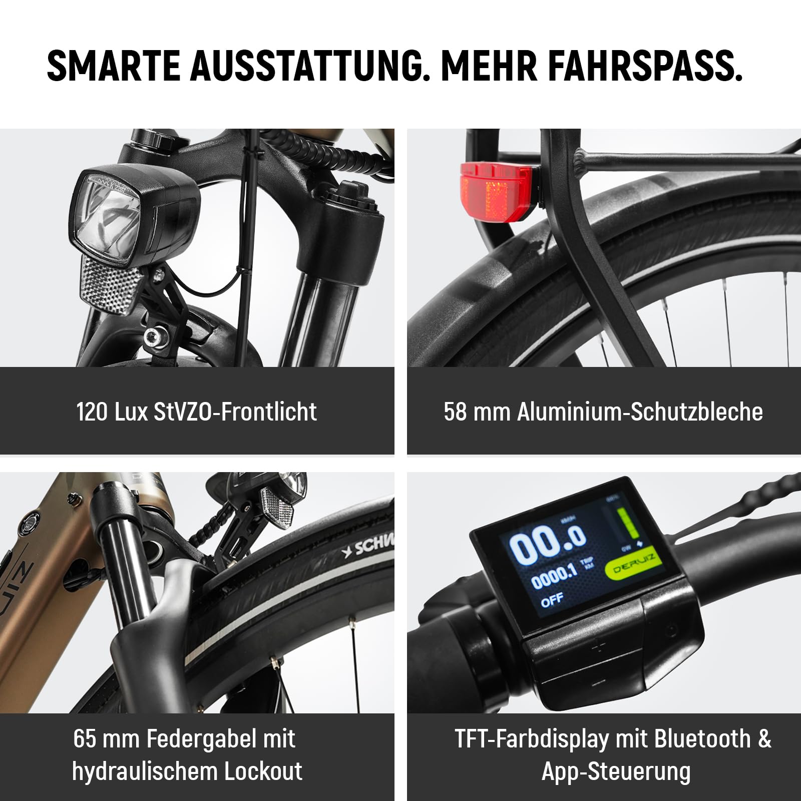 DERUIZ Quartz Pro E-Bike 28", motore centrale da 250 W, sensore di coppia