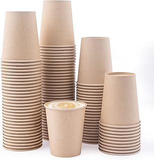 100 Count Disposable Coffee Cups Paper Cups, Disposable Cups Natural Bamboo Brown Hot Cups Hot Drink Cups 8 OZ Water Cups