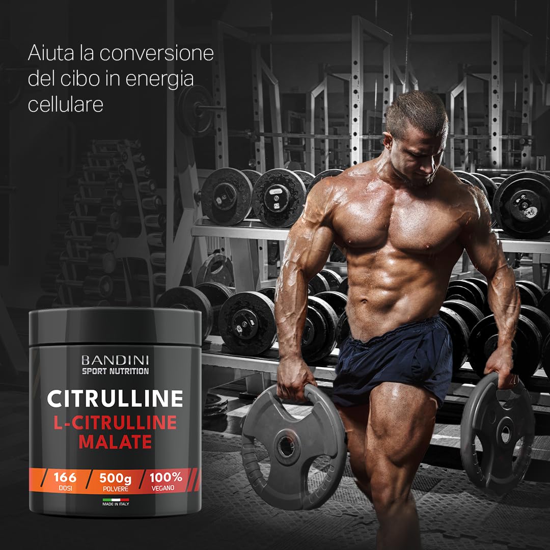 Bandini® L-Citrulline Malate 500g, 3g L-Citrulline Malate per dose giornaliera, formula di citrullina malato in un rapporto 2:1, perfetto per allenamenti ad alta intensità, polvere insapore