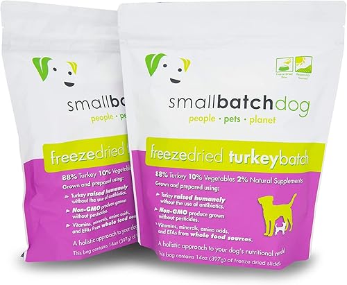 Smallbatch Pets Dieta de alimentos crudos para perros, paquete de 2, receta de Turquía, 14 oz en cada bolsa (28 oz en total), fabricado en los