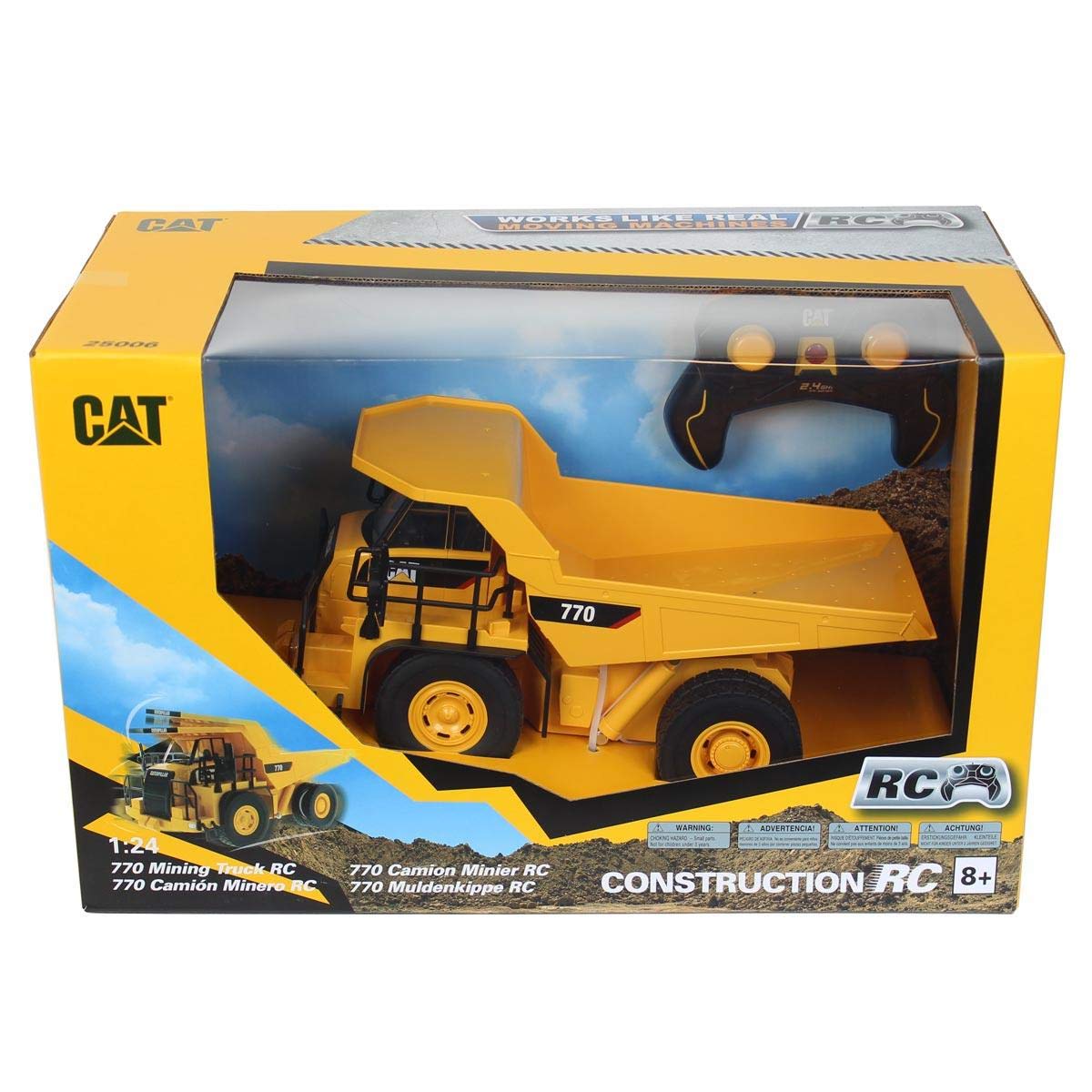 Diecast Masters 25006 - zdalnie sterowany Caterpillar RC Mining Truck 770, wywrotka CAT jako wierny szczegół, realistyczny pojazd budowlany w 1:24, ok. 33,5 x 18,5 x 16,5 cm, ok. 25 m zasięgu, 8+