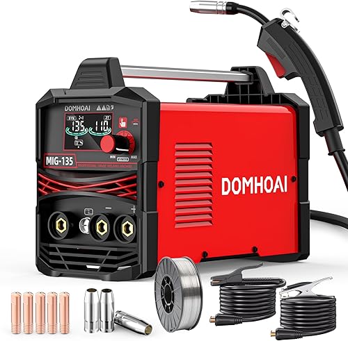 Soldador MIG 110V, 135A Flux Core MIG WelderLift TIGStick Máquina de soldadura 3 en 1 con pantalla LED grande y sinergia, soldador inversor IGBT y