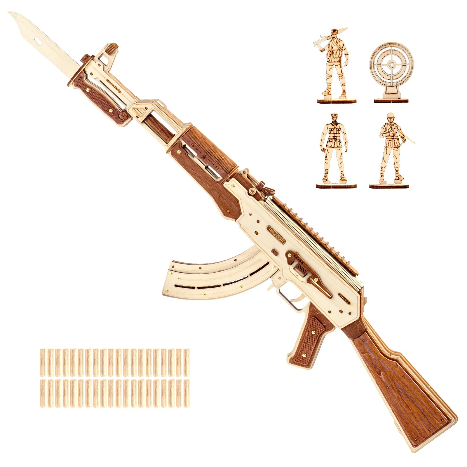 3D Puzzles for Adults, Wooden 3D Puzzle AK47 Model Rubber Band Gun