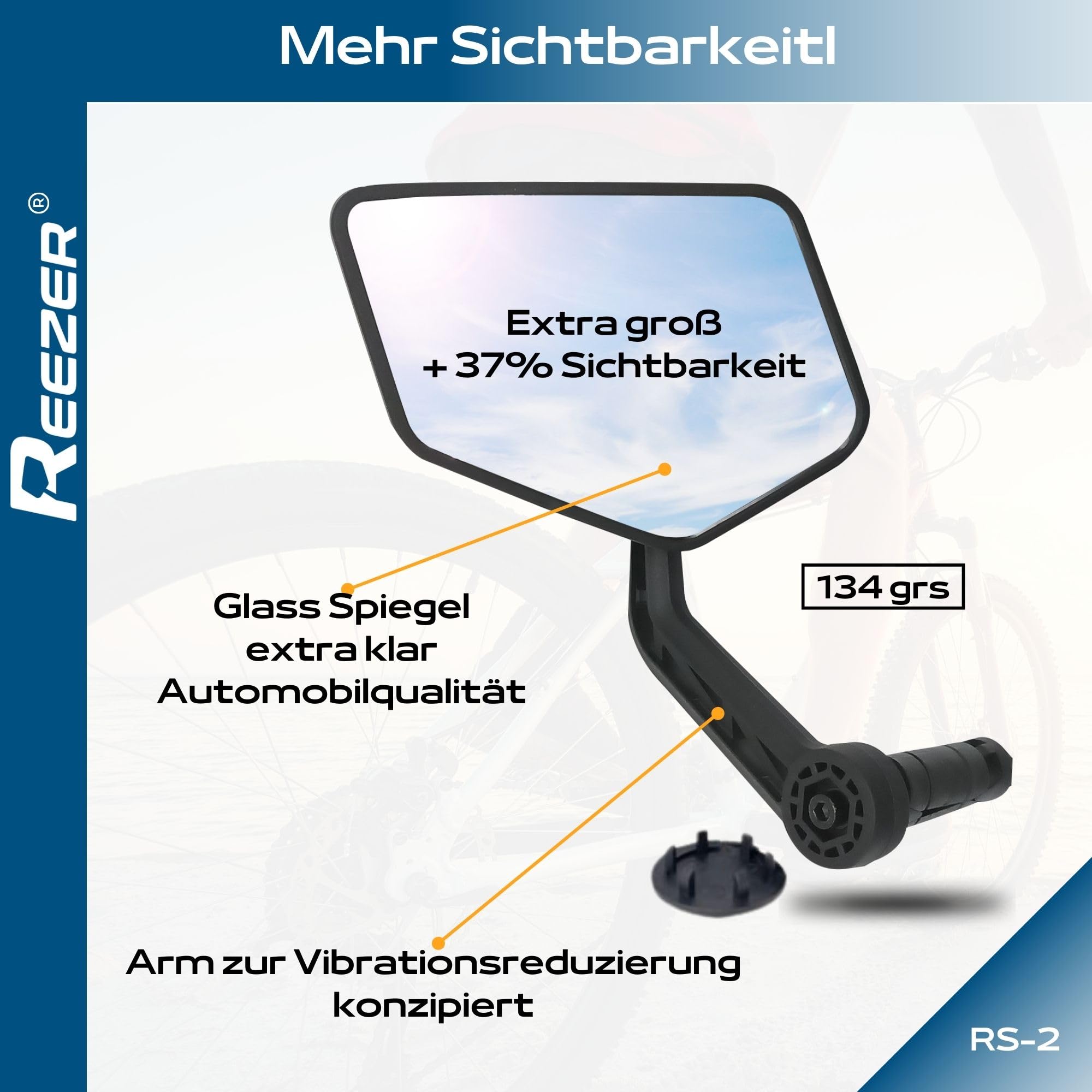 REEZER RS2 - Fahrradspiegel links mit extra großer Spiegelfläche - 360° verstellbarer Fahrrad Spiegel für E-Bike & E-Scooter Lenker -SET-