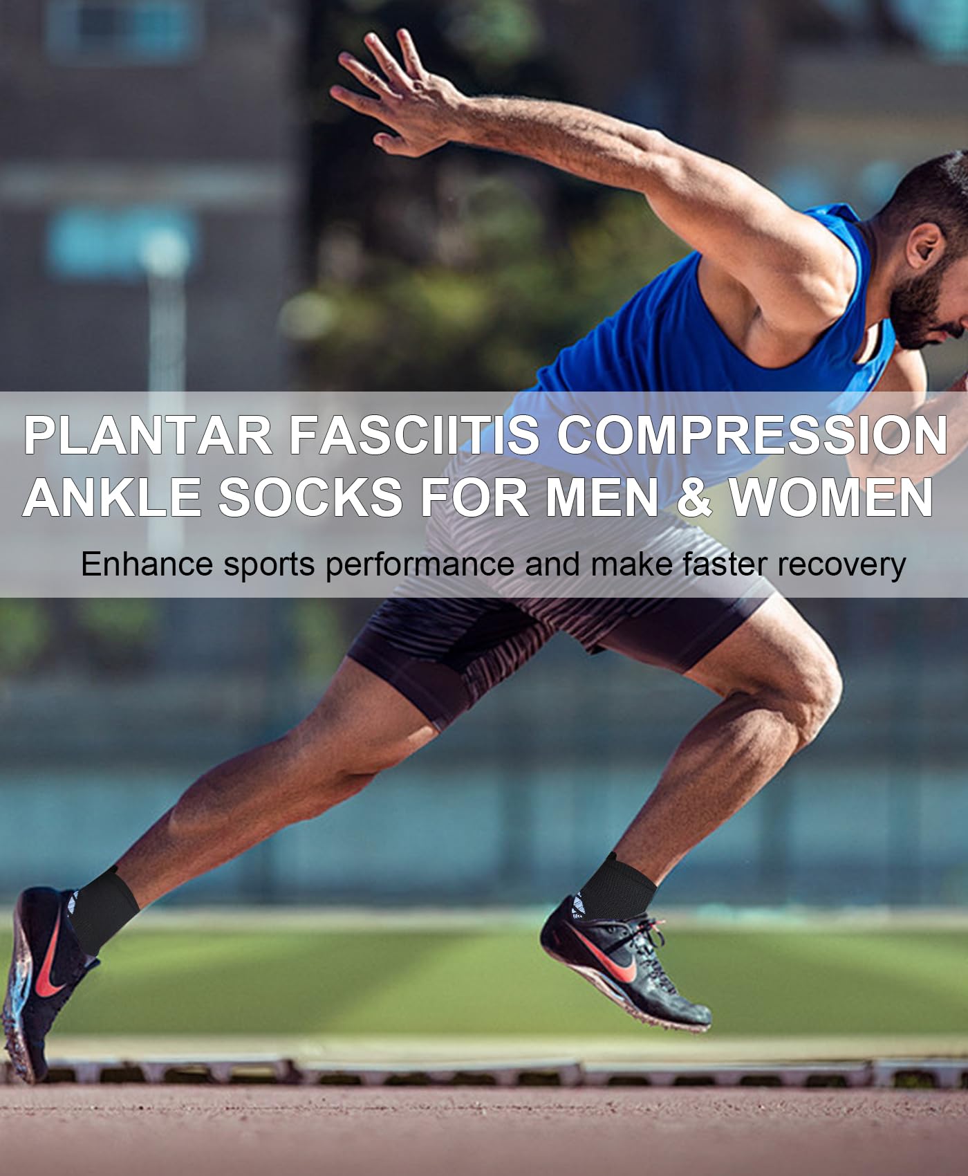 8 Pares Calcetines de Compresión Tobilleros Hombre Mujer Fascitis Plantar Medias Compresion para Soporte el Arco Deporte Trail Running Ciclismo Senderismo Verano Cortos Transpirables