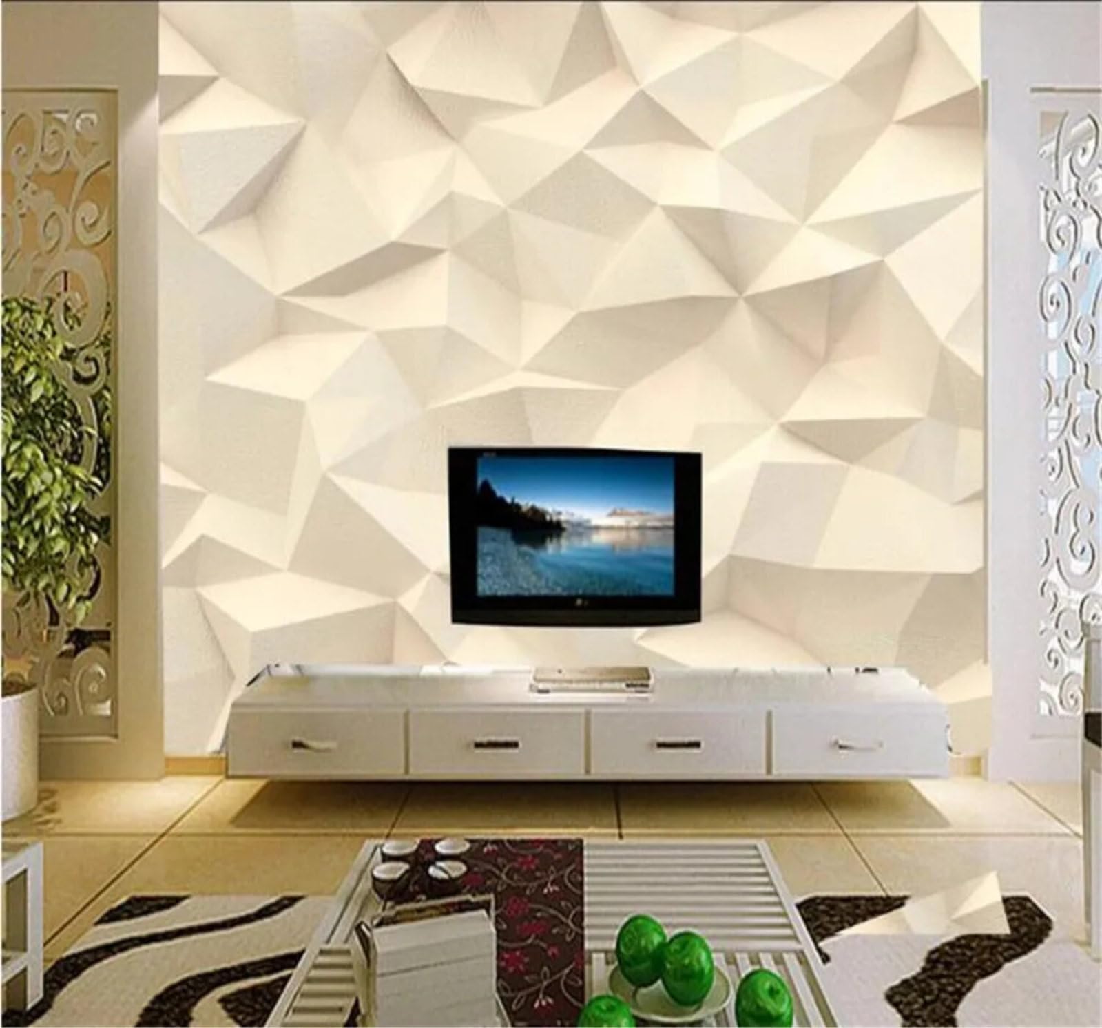 Tzxztt Minimalist Abstract Geometric Triangles Collage Modern 3D Wallpaper Premium Textured Silk Neutral Tones Material Ideal for Living Room Bedroom-300cm×210cm
