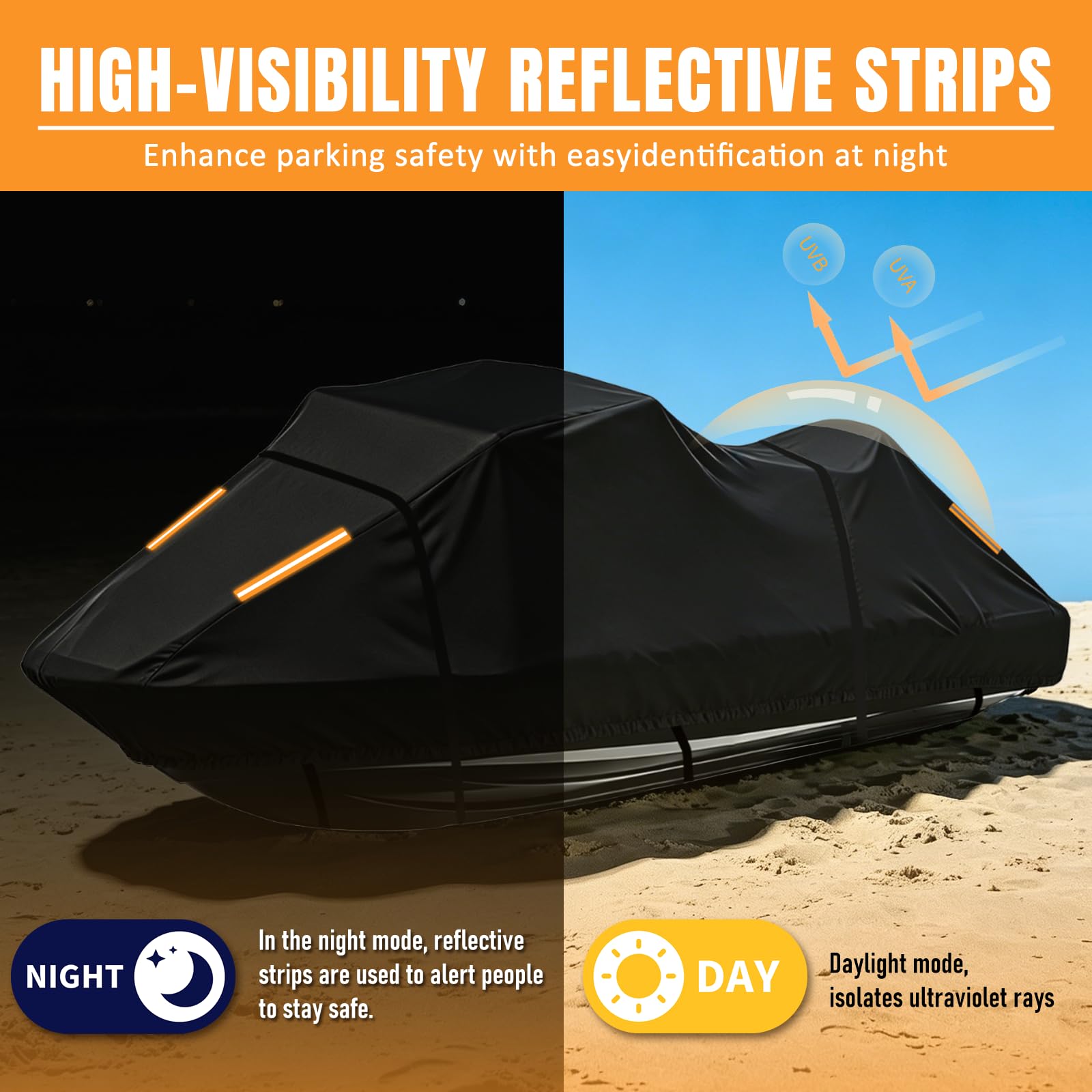 Copertura per Moto D'acqua fit Sea-Doo RXT-X 300,Telo di Copertura per Moto D'acqua Trainabile 300D Impermeabile Antipolvere e Resistente ai Raggi UV con Strisce riflettenti