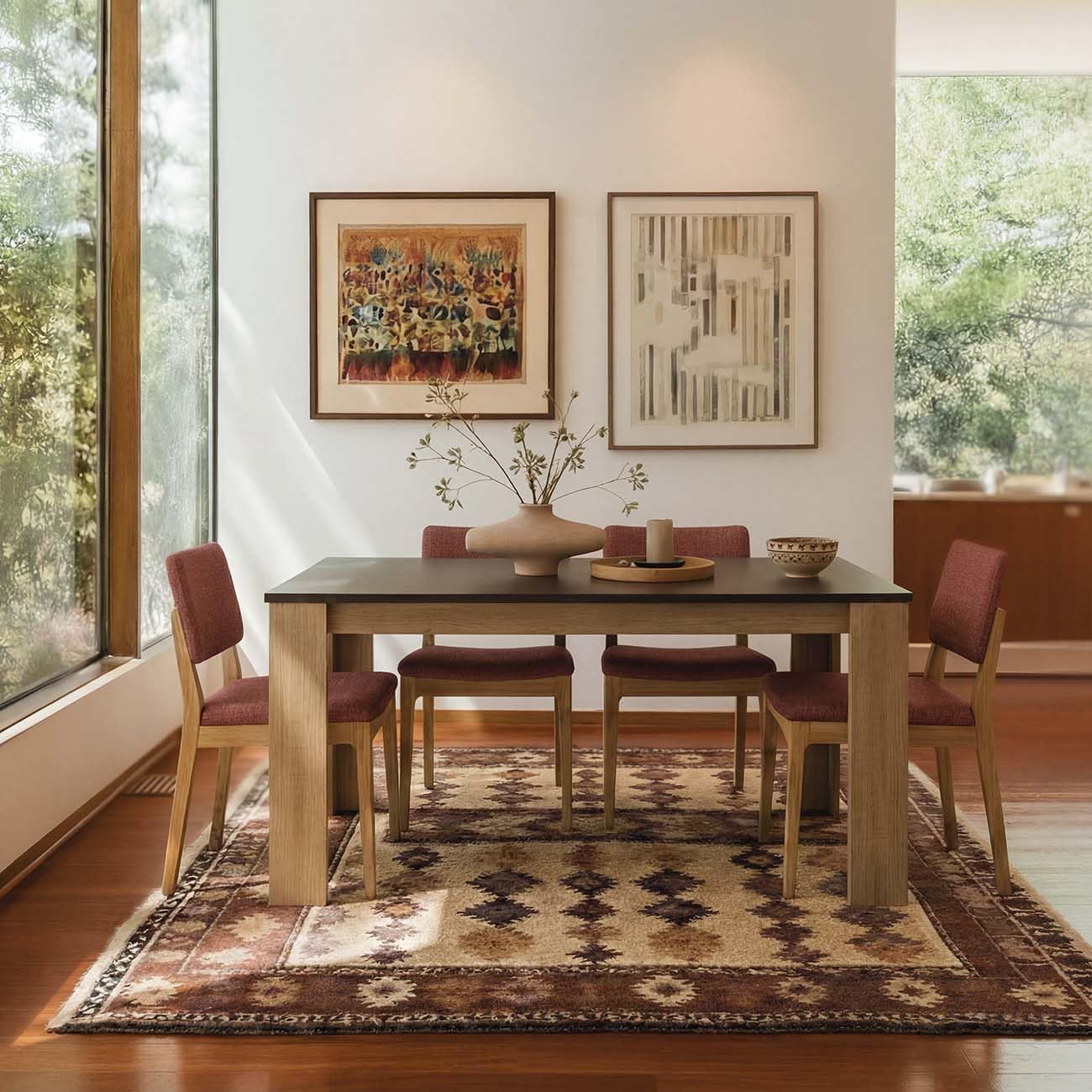 duehome | Mesa de Comedor, Mesa Fija, Modelo Naya, Acabado en Roble Canadian y Grafito, Medidas: 140 cm (Largo) x 80 cm (Ancho) x 75 cm (Alto)
