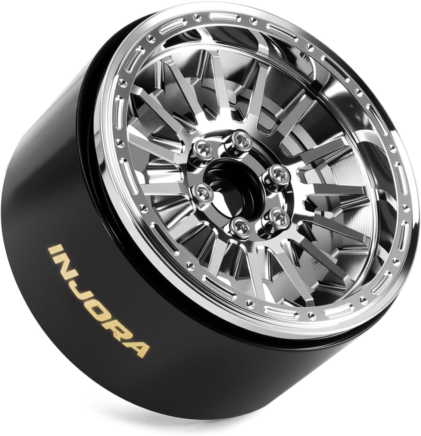 INJORA 2.2" Beadlock Wheels Offset 0mm Brass & Aluminum Rim for 1/10 RC Crawlers, W2259(Chrome)