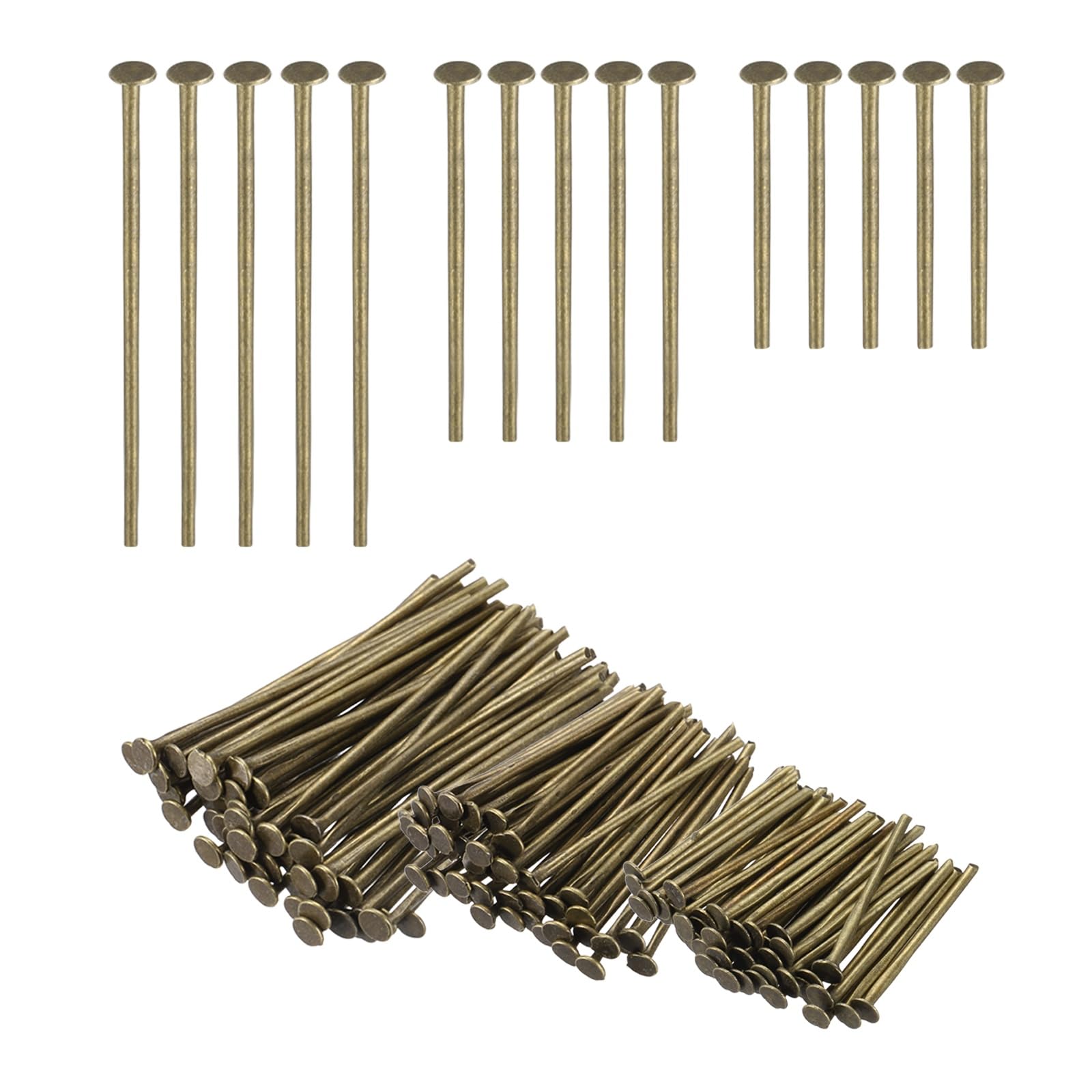 PATIKIL 0.6/0.8/1Inch Flat Head Pins, Jewelry Making Headpins Straight Pins Findings Bendable for DIY Craft Bracelet Necklace Earring Pendant Making Supplies-600Pcs(Bronze)